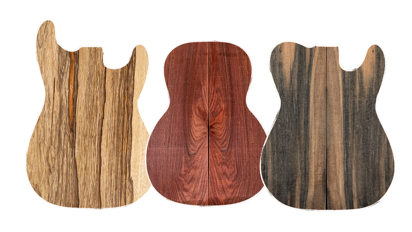 El contorno del cuerpo de tres guitarras alineadas