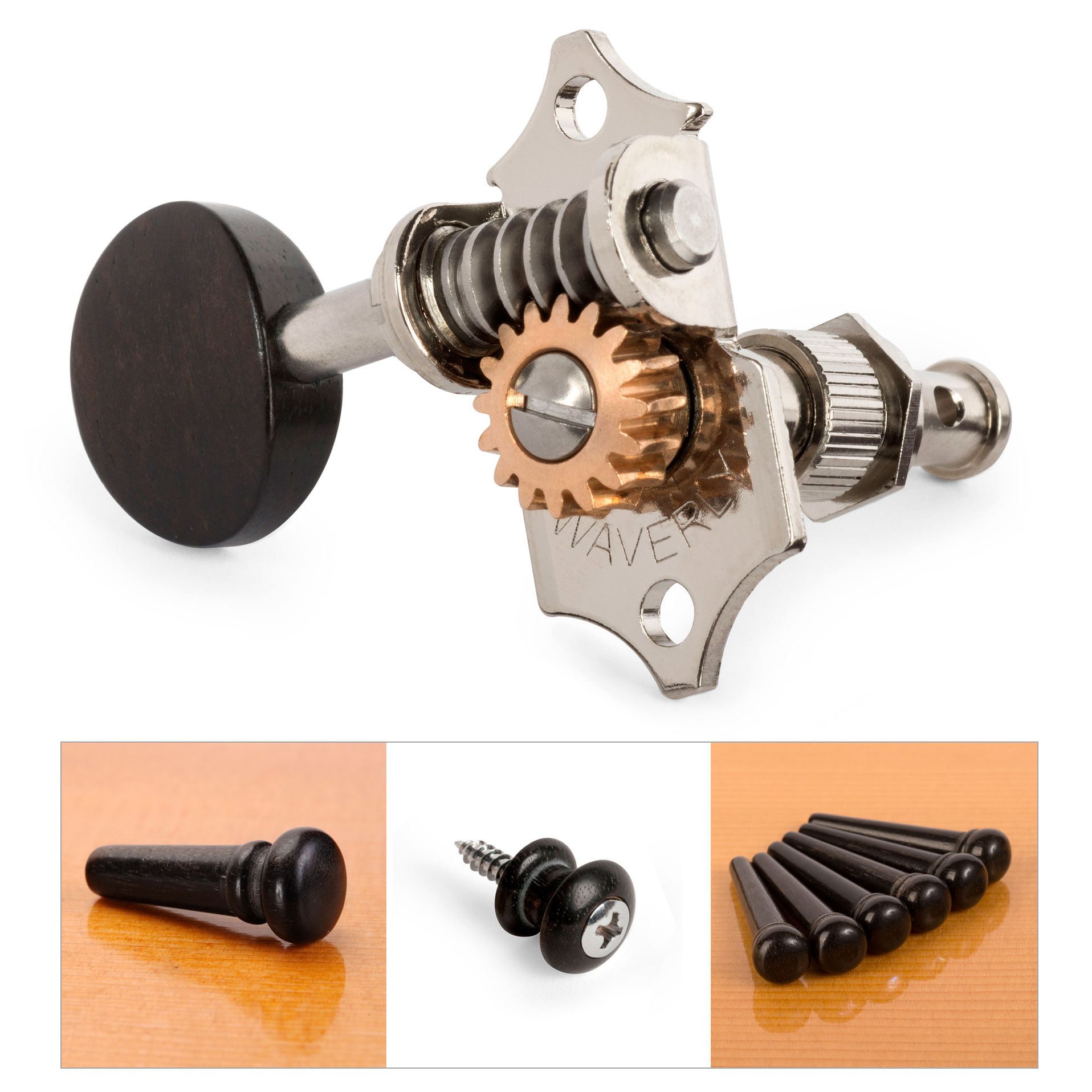 Waverly Ebony Bridge Pins with Shell Inlay - StewMac