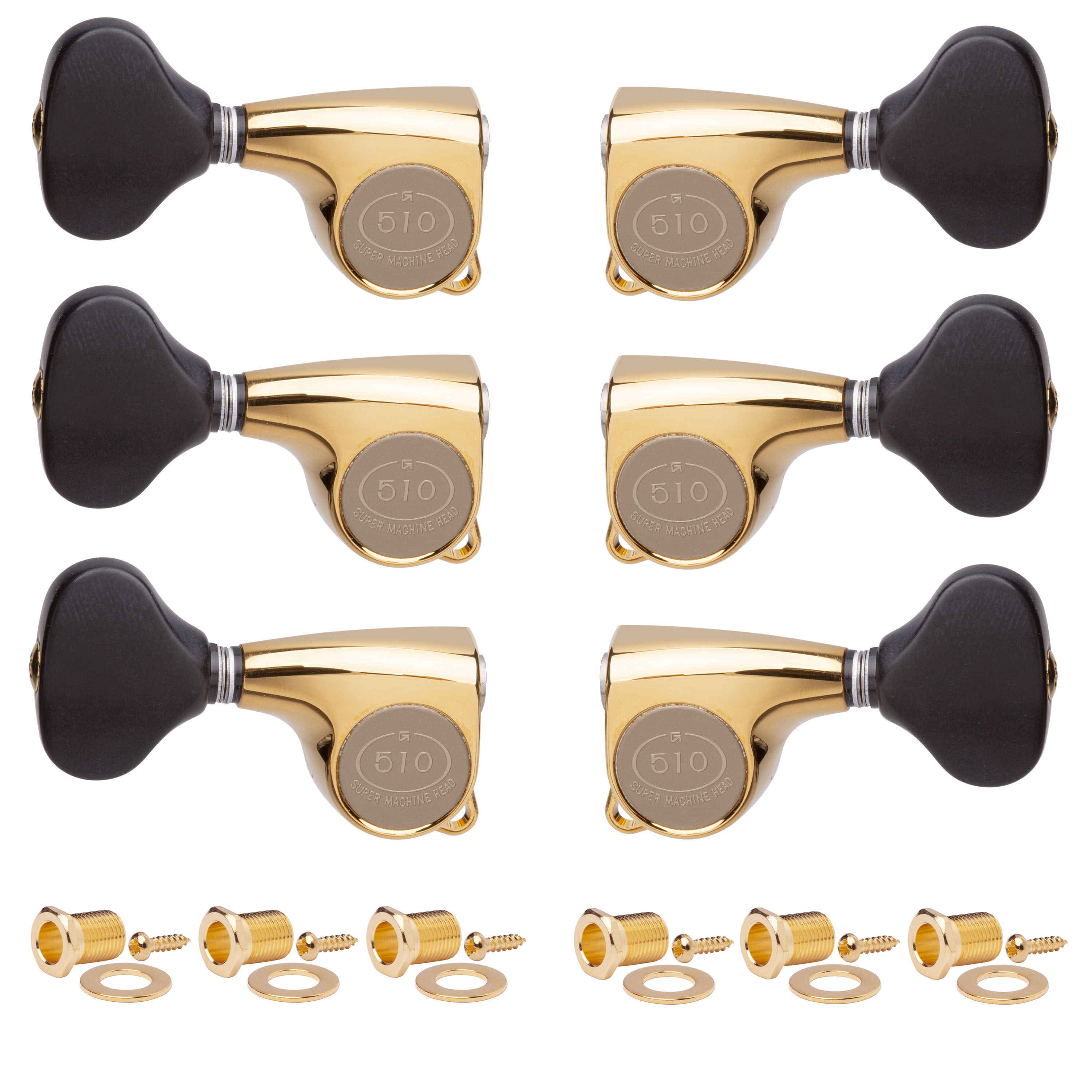 Gotoh Midsize 510 3+3 Tuners with Black Plastic Knobs