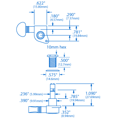 Grover Mini Locking Rotomatics (406 Series) 3+3 Tuners
