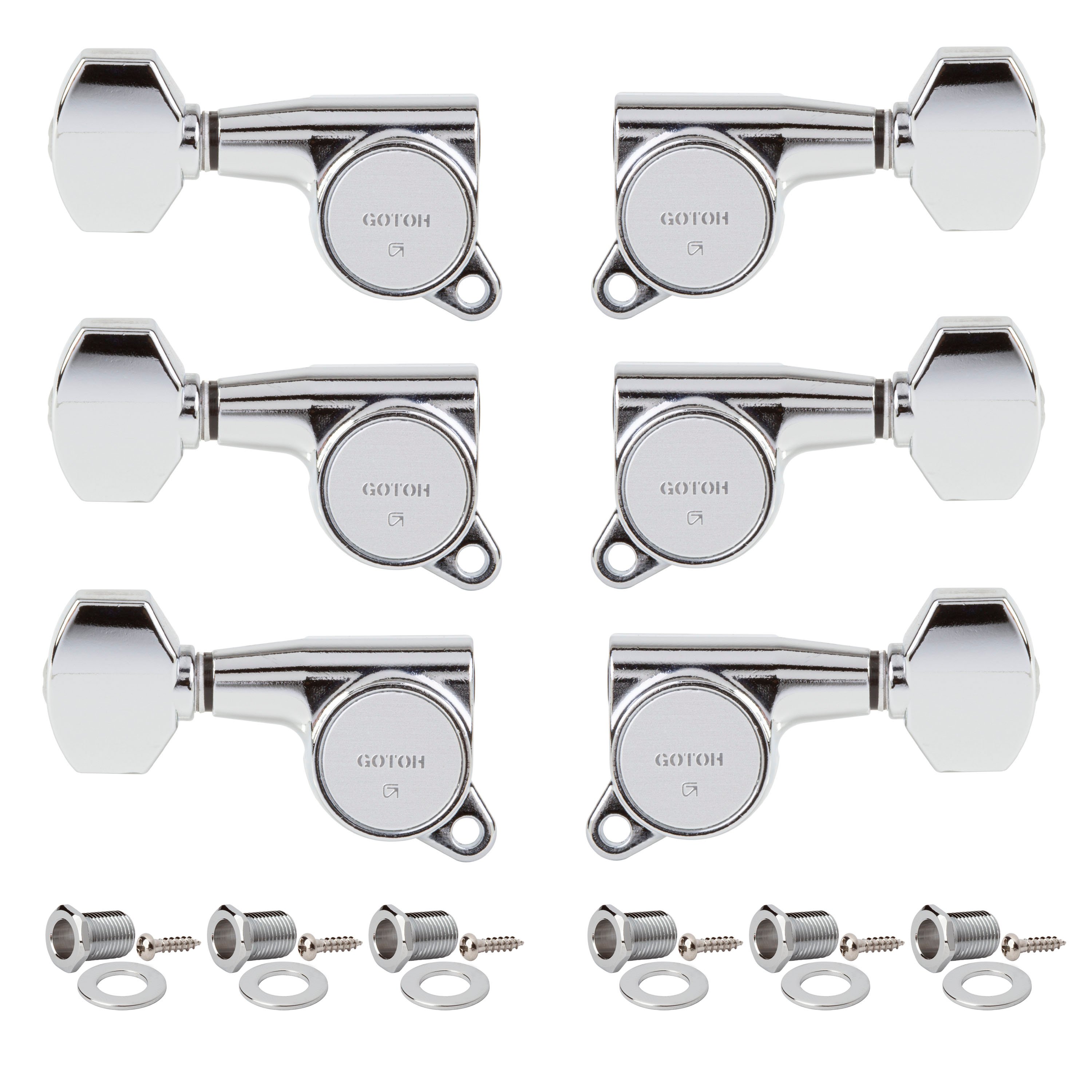 Gotoh Large Schaller-style Knob 3+3 Tuning Machines, Chrome Gotoh Large Schaller-style Knob 3+3 Tuning Machines, Chrome