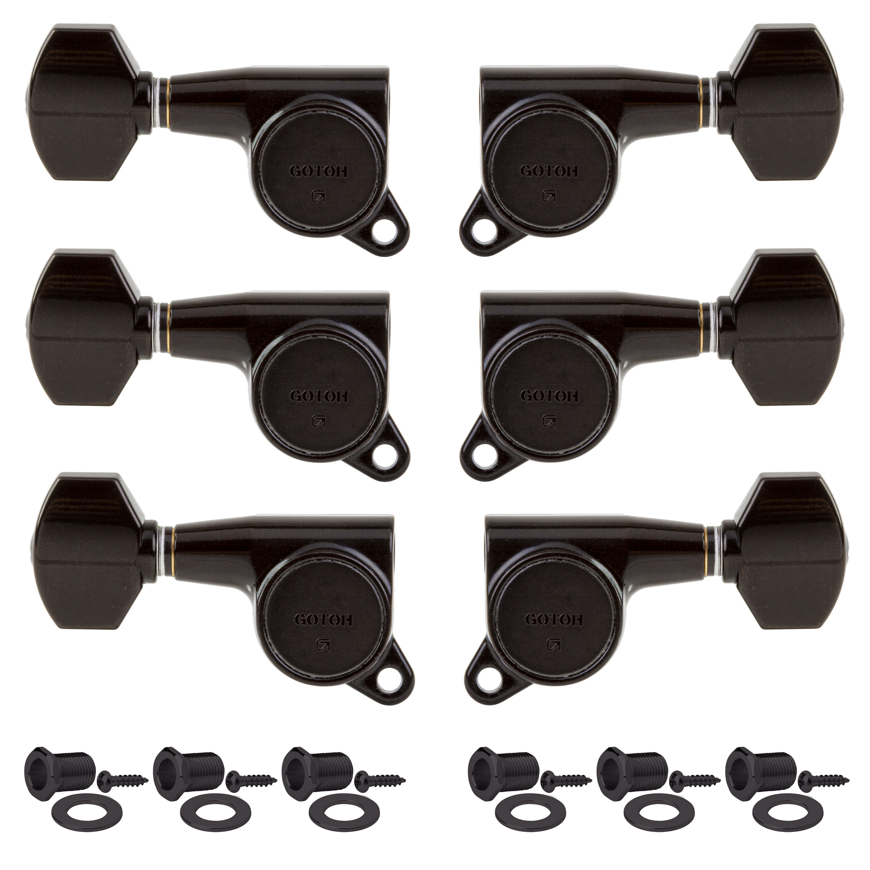 Gotoh Large Schaller-style Knob 3+3 Tuning Machines, Black Gotoh Large Schaller-style Knob 3+3 Tuning Machines, Black
