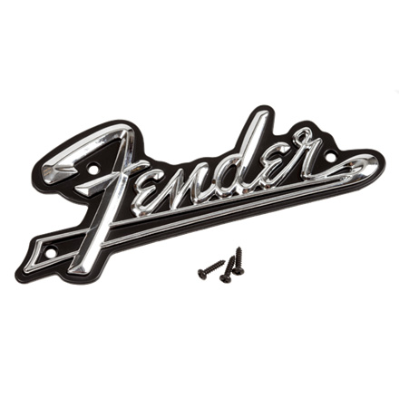 Fender Amplifier Logo, Black Panel, Silver/Black