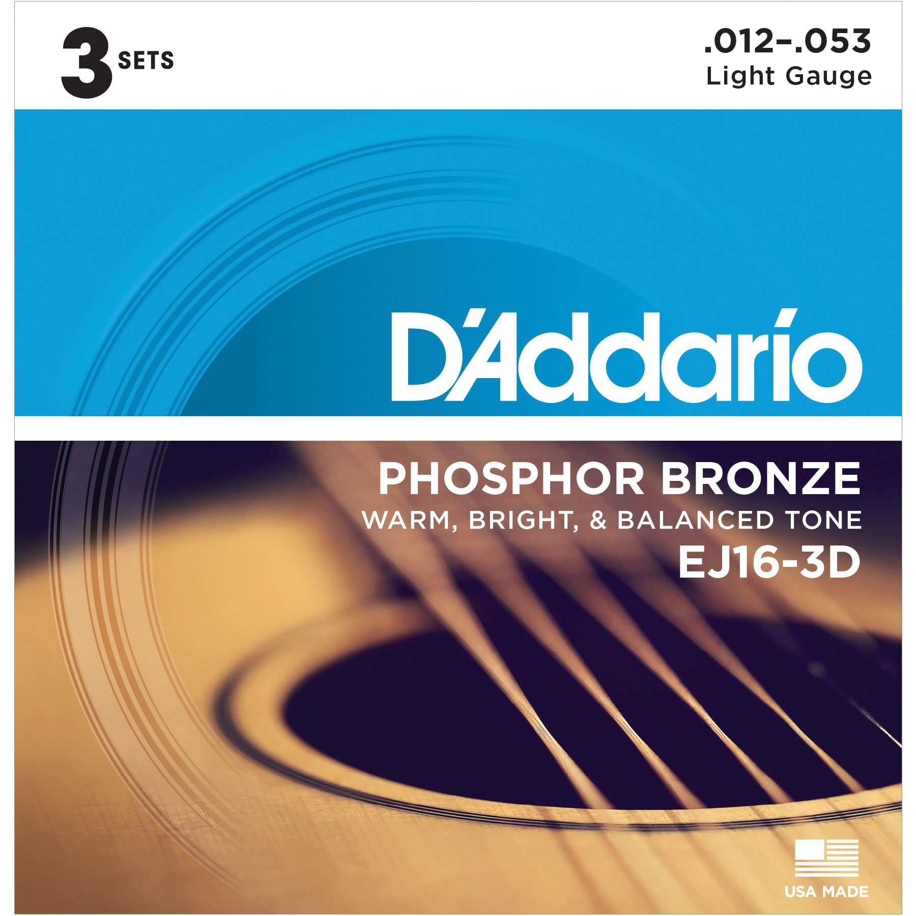 D'Addario Phosphor Bronze Wound Acoustic Guitar Strings, 3-pack, Light (EJ16-3D) D'Addario Phosphor Bronze Wound Acoustic Guitar Strings, 3-pack, Light (EJ16-3D)
