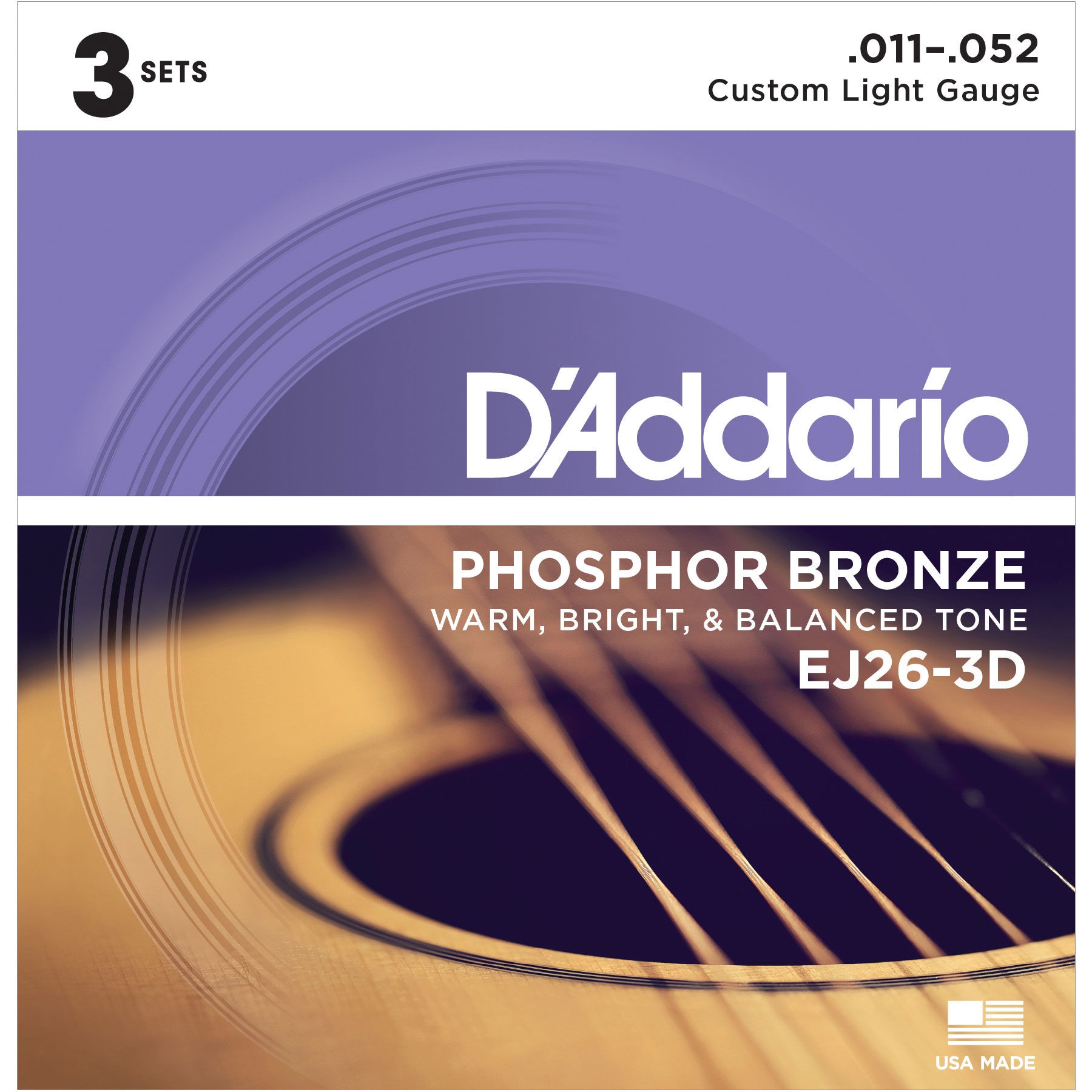 D'Addario Phosphor Bronze Wound Acoustic Guitar Strings, 3-pack, Custom Light (EJ26-3D) D'Addario Phosphor Bronze Wound Acoustic Guitar Strings, 3-pack, Custom Light (EJ26-3D)