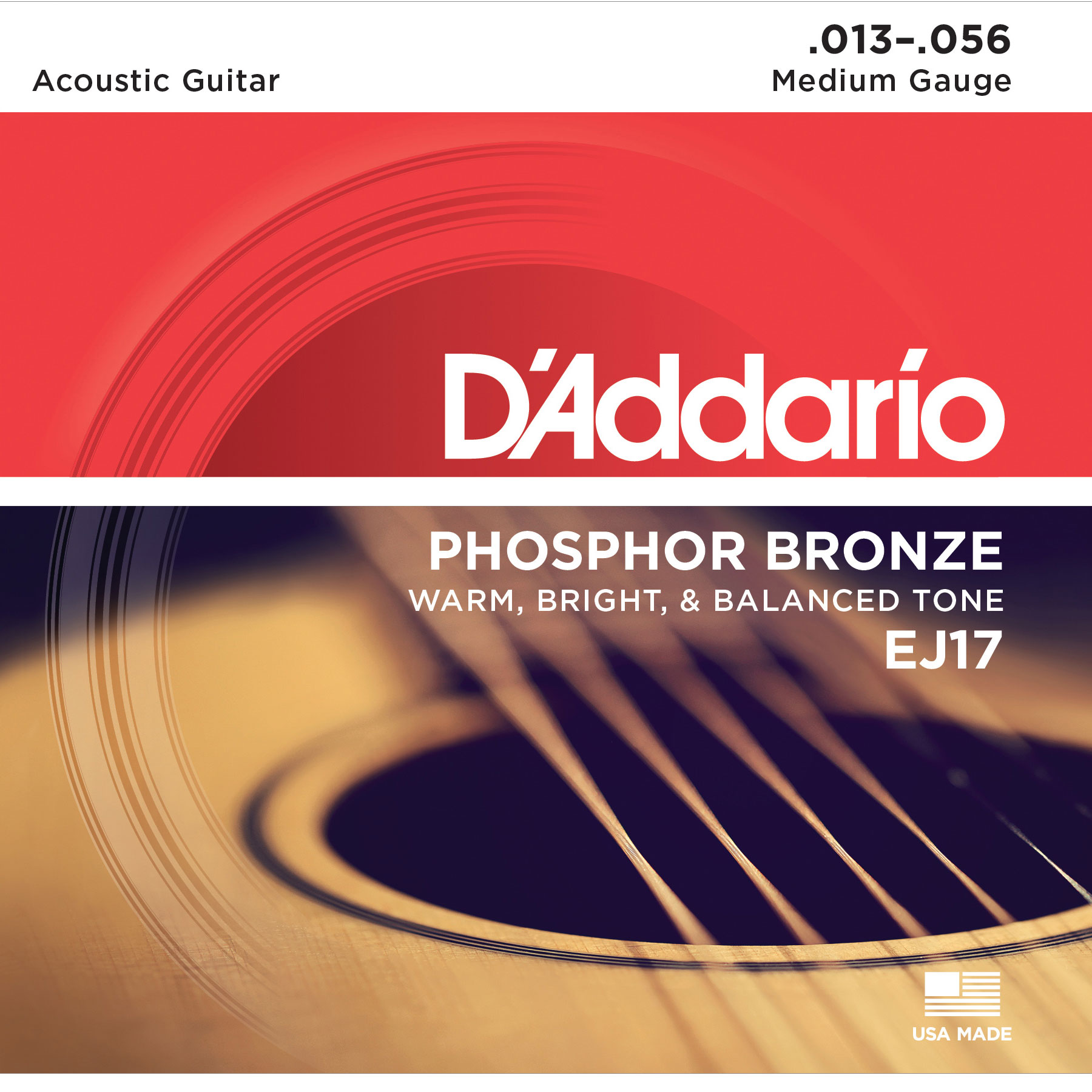 D'Addario Phosphor Bronze Wound Acoustic Guitar Strings, 25-pack