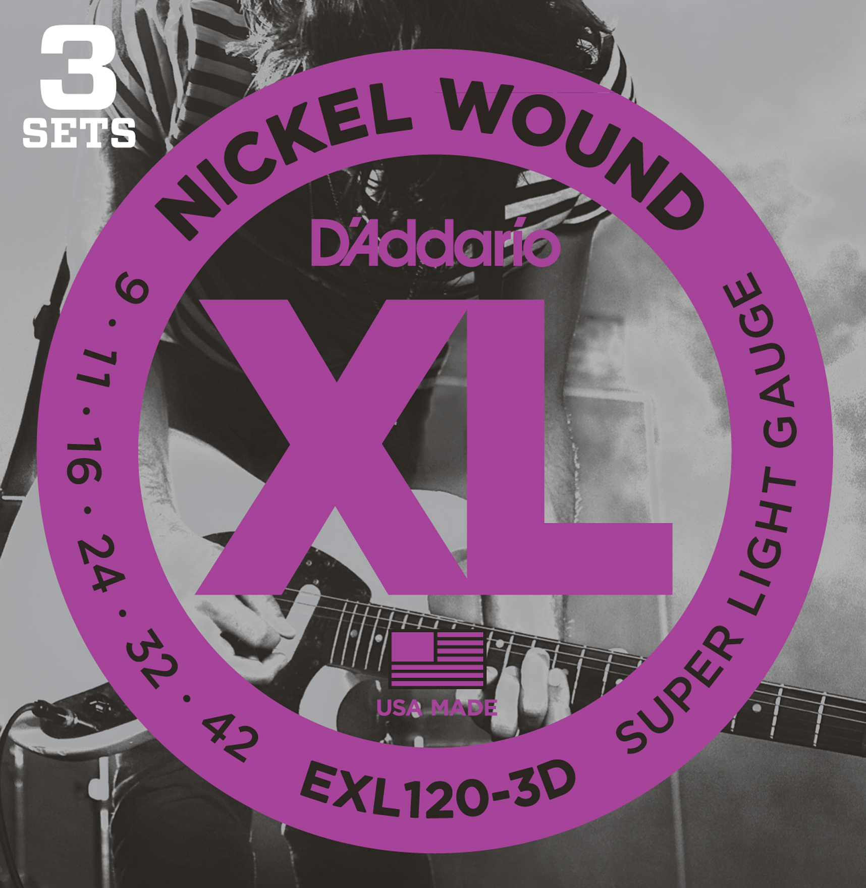D'Addario XL Nickel Wound Electric Guitar Strings, 3-pack