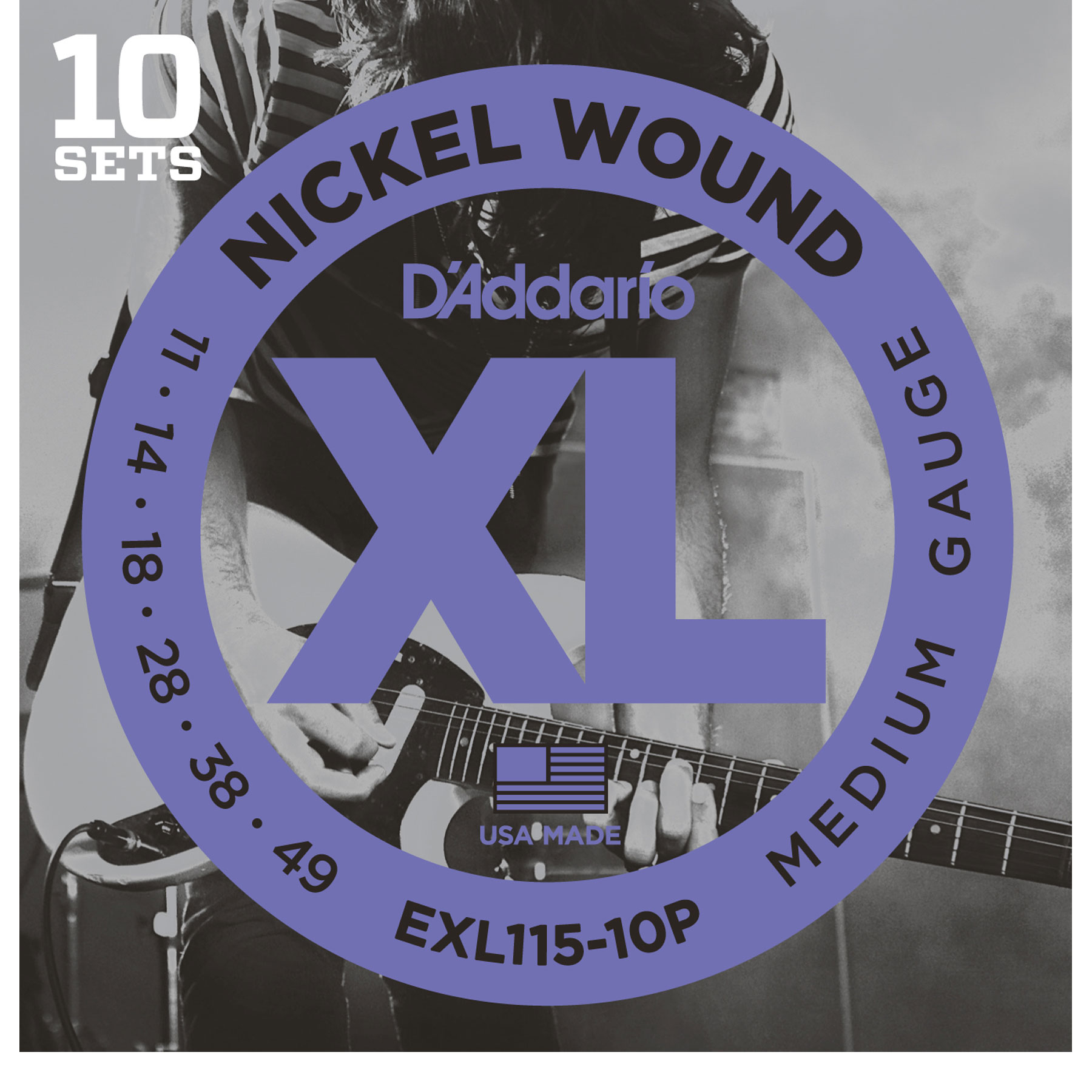 D'Addario XL Nickel Wound Electric Guitar Strings, 10-pack, Medium/Blues-Jazz Rock (EXL115-10P) D'Addario XL Nickel Wound Electric Guitar Strings, 10-pack, Medium/Blues-Jazz Rock (EXL115-10P)