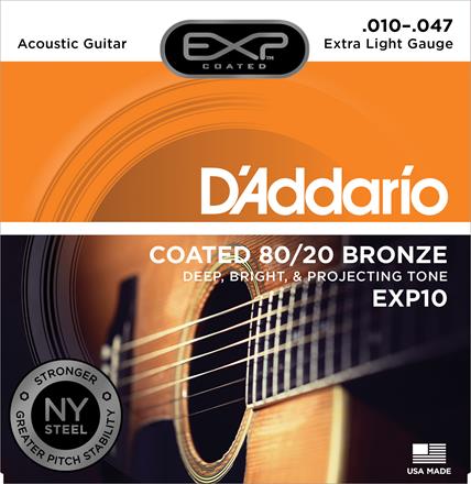 D'Addario EXP 80/20 Bronze Wound Acoustic Guitar Strings, Extra Light (EXP 10)