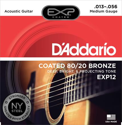 D'Addario EXP 80/20 Bronze Wound Acoustic Guitar Strings, Medium (EXP12)