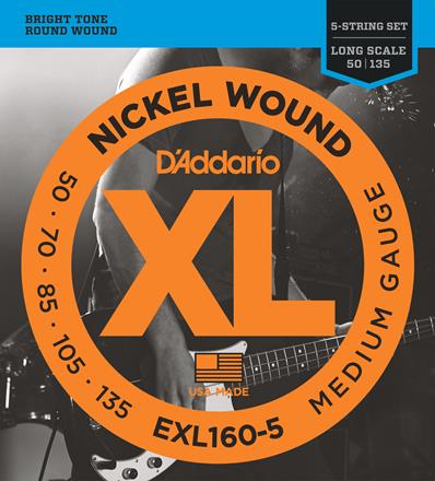 D'Addario Nickel Wound 5-String Bass Strings, Medium (EXL160-5) D'Addario Nickel Wound 5-String Bass Strings, Medium (EXL160-5)