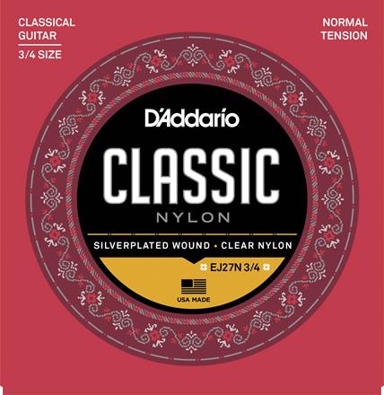 D'Addario Fractional Scale Student Classical Guitar Strings, Normal Tension, 3/4 Scale (EJ27N 3/4)