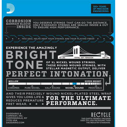 D'Addario XL Nickel Wounds Double Ball End Electric Guitar Strings