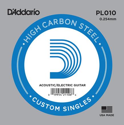 D'Addario Single Electric Guitar Strings, 0.010" Plain Steel D'Addario Single Electric Guitar Strings, 0.010" Plain Steel