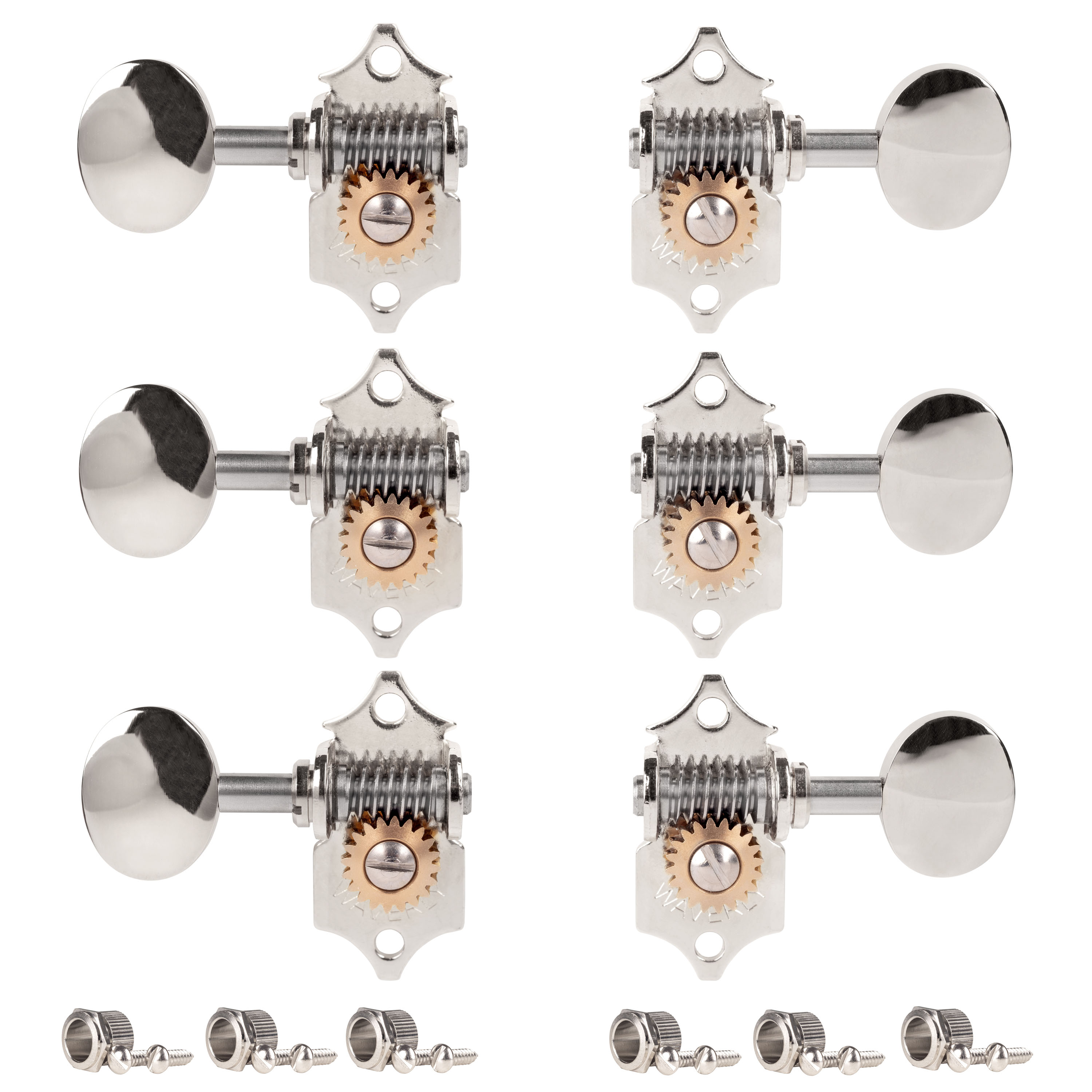 Waverly High Ratio Guitar Tuners with Vintage Oval Knobs for Solid Pegheads, Nickel, 3L/3R Waverly High Ratio Guitar Tuners with Vintage Oval Knobs for Solid Pegheads, Nickel, 3L/3R