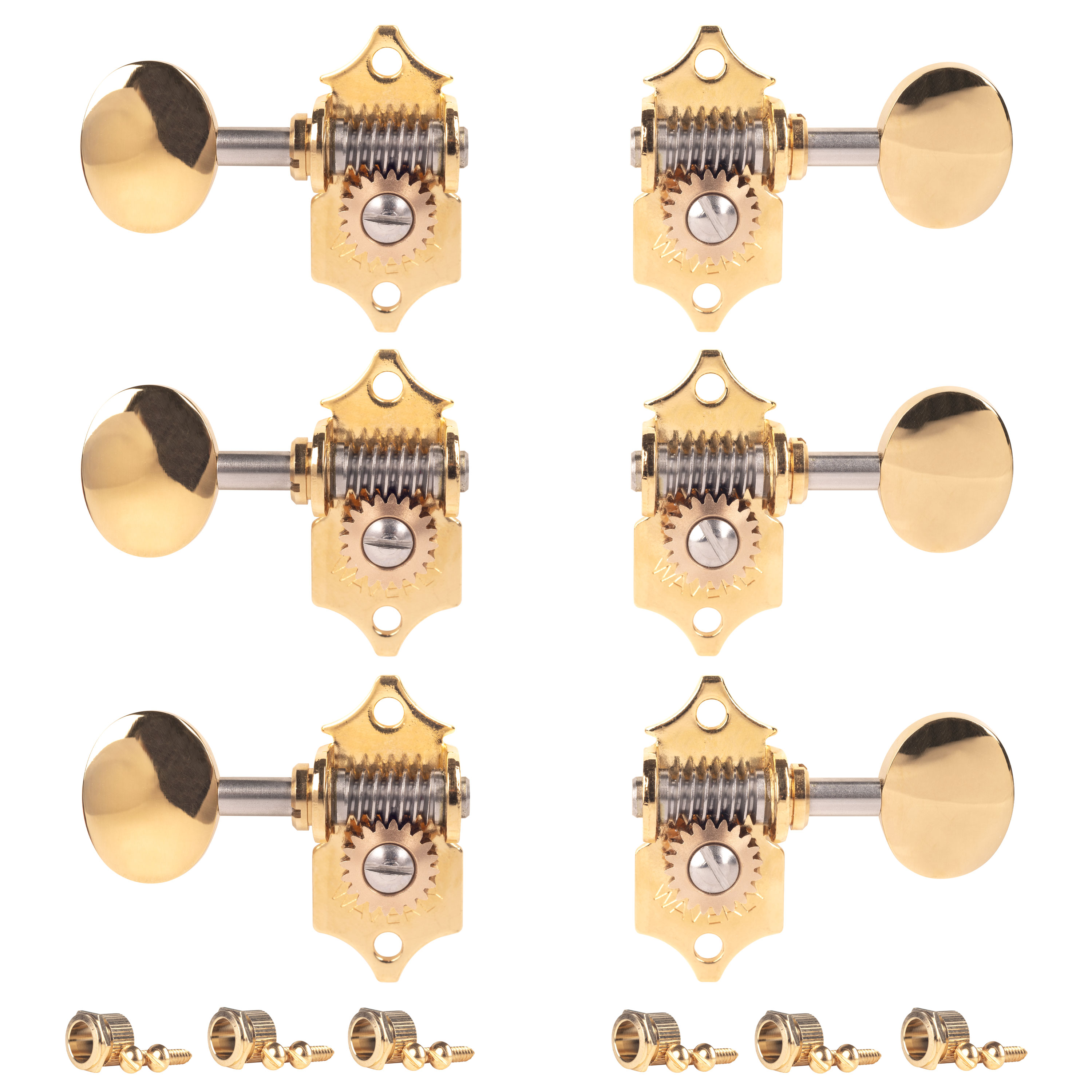 Waverly High Ratio Guitar Tuners with Vintage Oval Knobs for Solid Pegheads, Gold, 3L/3R Waverly High Ratio Guitar Tuners with Vintage Oval Knobs for Solid Pegheads, Gold, 3L/3R