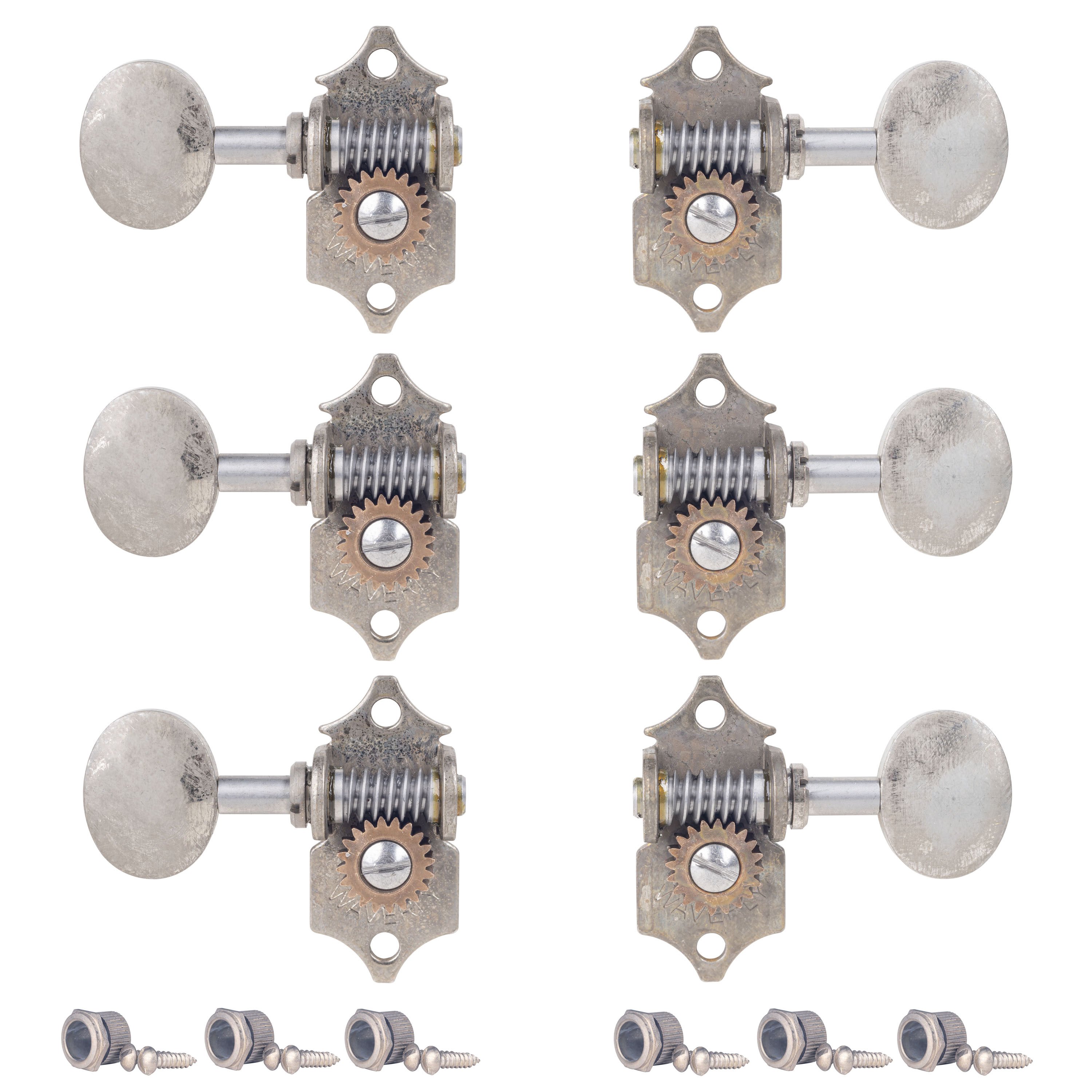 Waverly High Ratio Guitar Tuners with Vintage Oval Knobs for Solid Pegheads, Relic nickel, 3L/3R Waverly High Ratio Guitar Tuners with Vintage Oval Knobs for Solid Pegheads, Relic nickel, 3L/3R