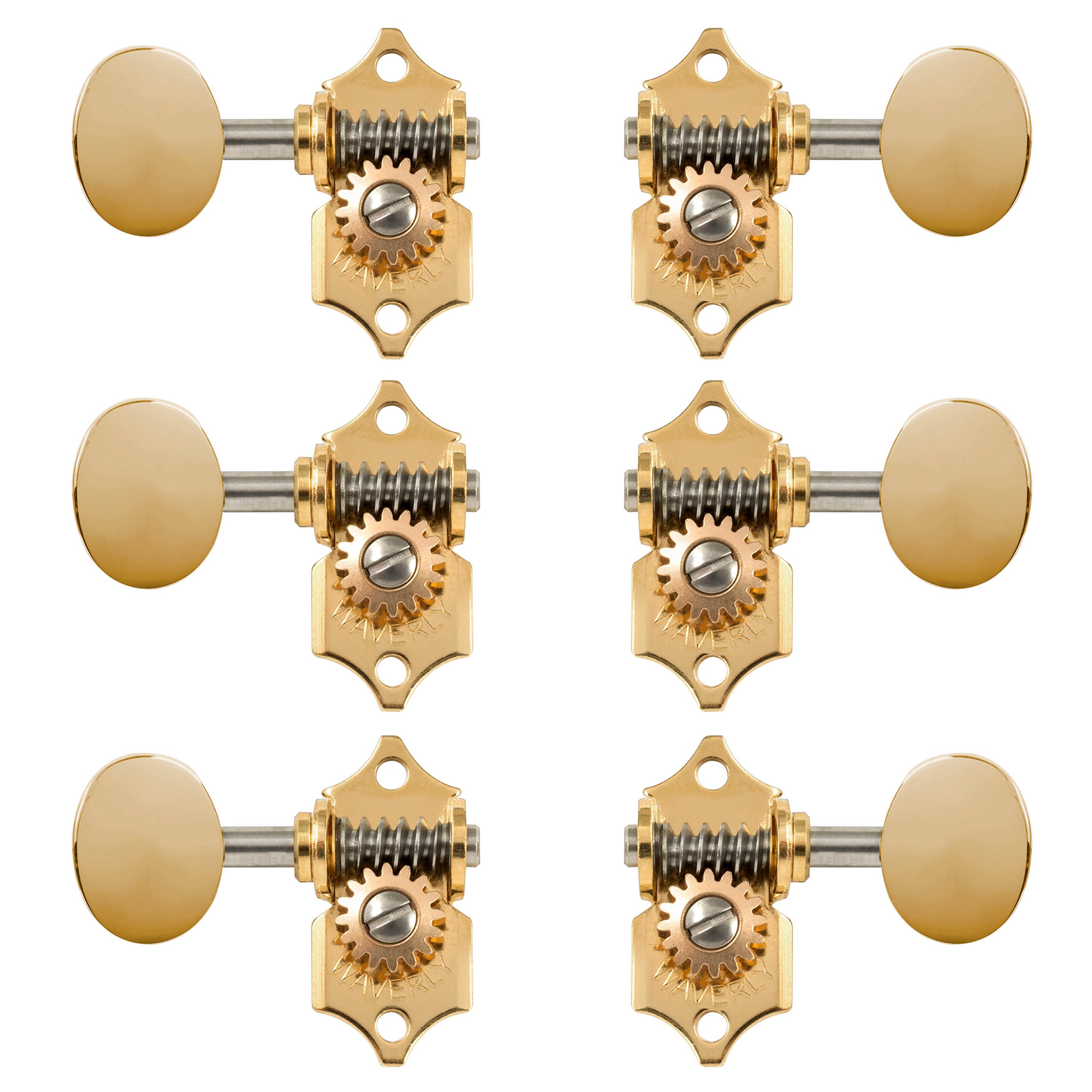 Waverly Guitar Tuners with Vintage Oval Knobs for Solid Pegheads, Gold, 3L/3R Waverly Guitar Tuners with Vintage Oval Knobs for Solid Pegheads, Gold, 3L/3R