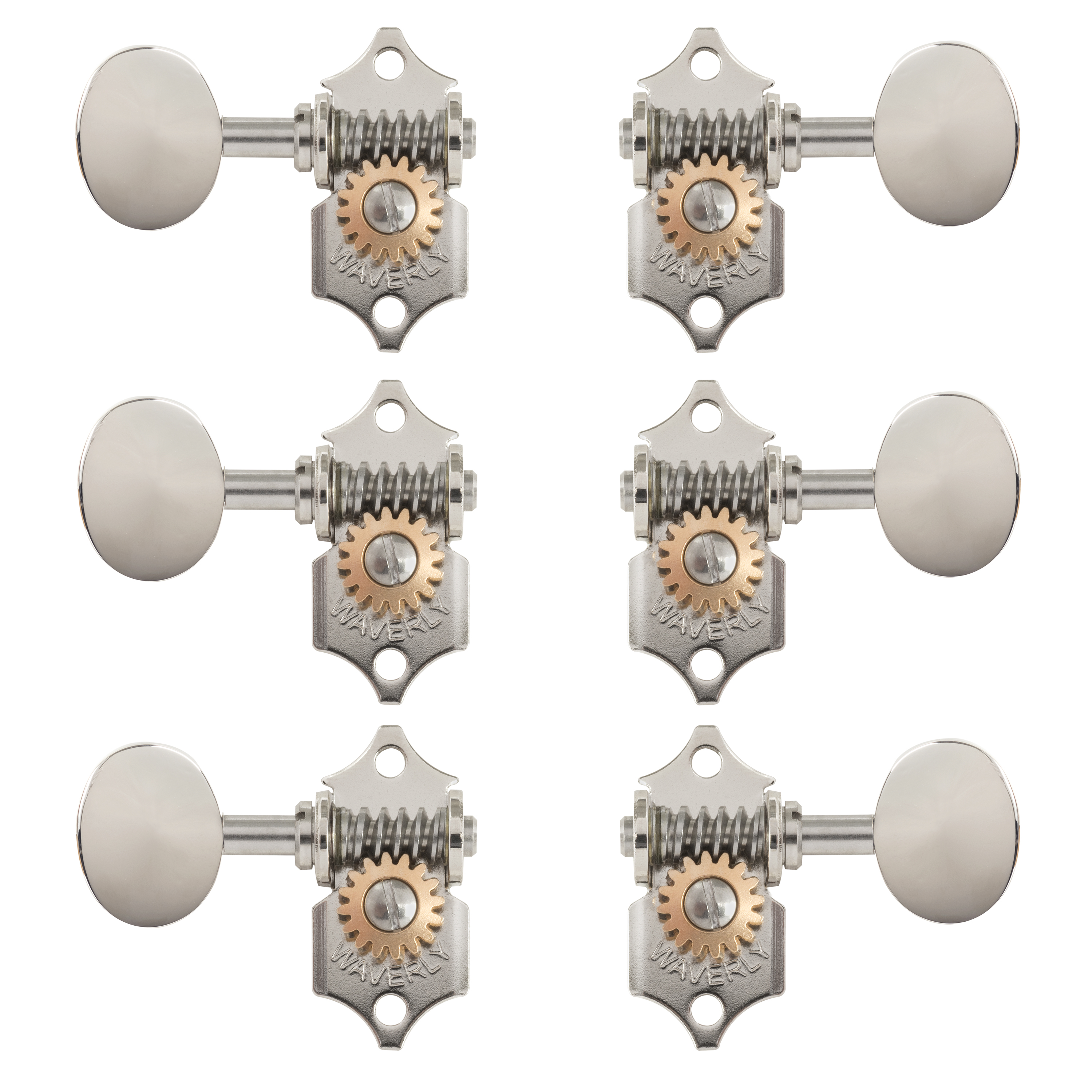 Waverly Guitar Tuners with Pearl Knobs for Solid Pegheads, Nickel, 3L/3R