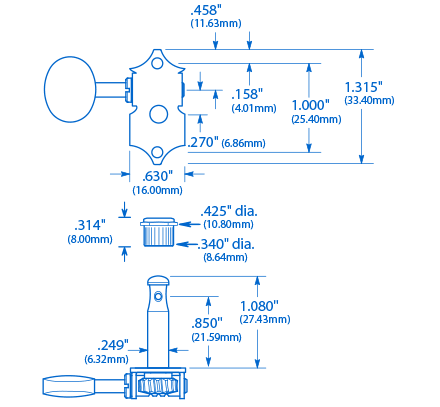 Waverly Guitar Tuners with Vintage Oval Knobs for Solid Pegheads