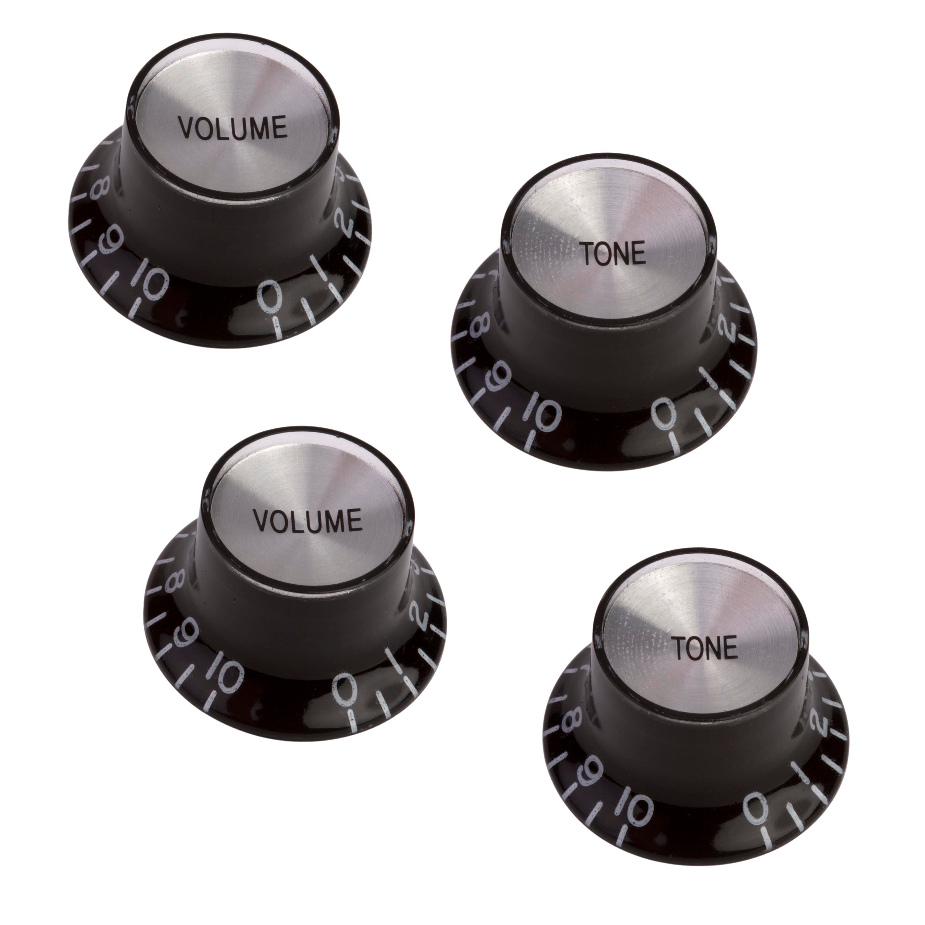 Gibson Accessories Top Hat Knobs with Metal Inserts, Black with silver insert, set of 4