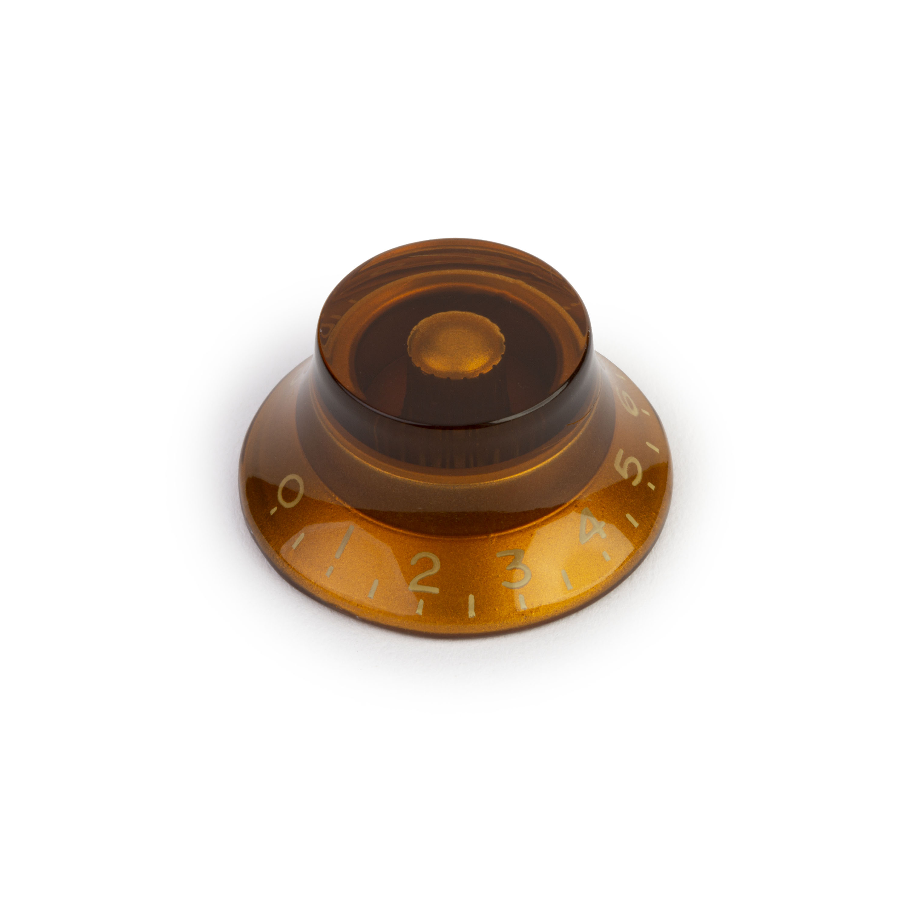 Top Hat Bell Knob, Amber, for fine-knurled pot shaft (CTS) Top Hat Bell Knob, Amber, for fine-knurled pot shaft (CTS)