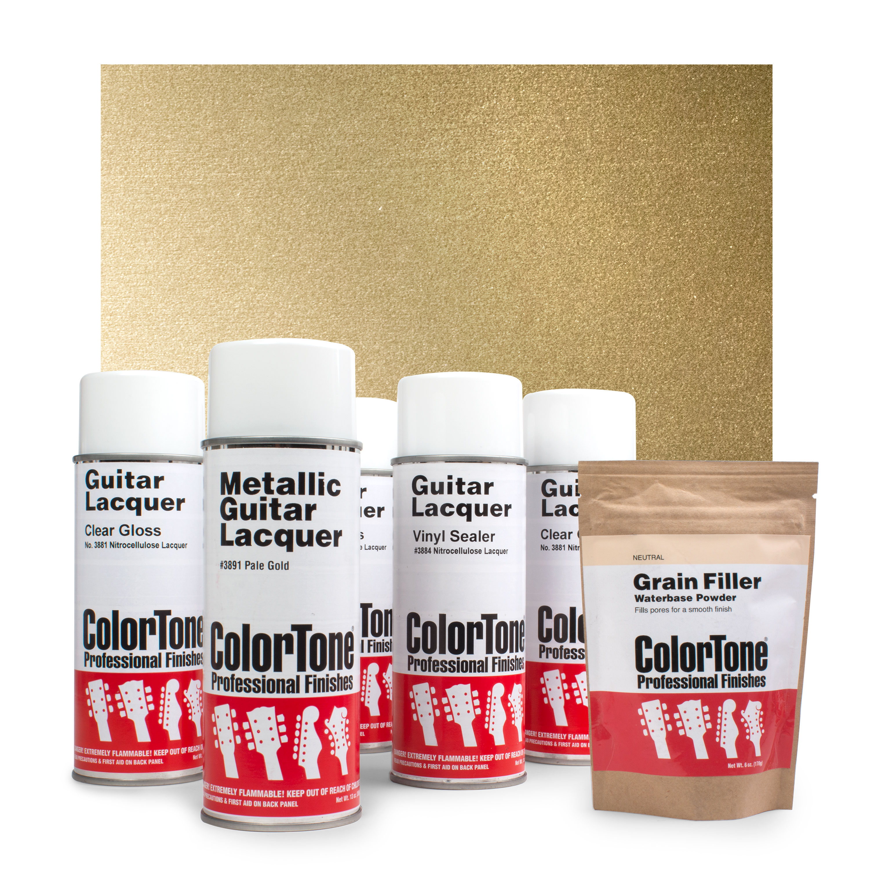 Colortone Aerosol Finishing Set with Metallic Lacquer, Pale Gold