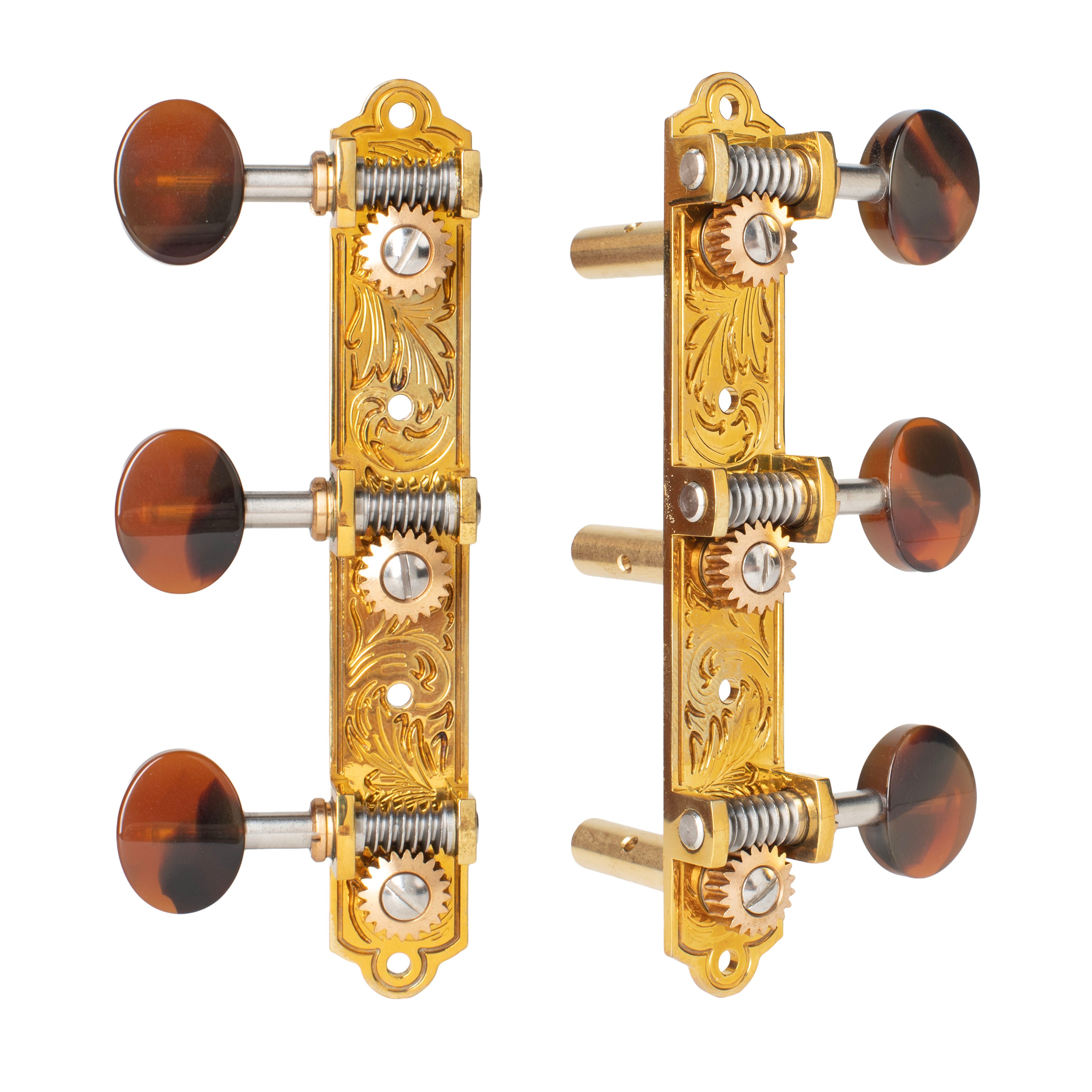 3-On-Plate Waverly High Ratio Slotted Peghead Tuners with Dark Tortoise Knobs