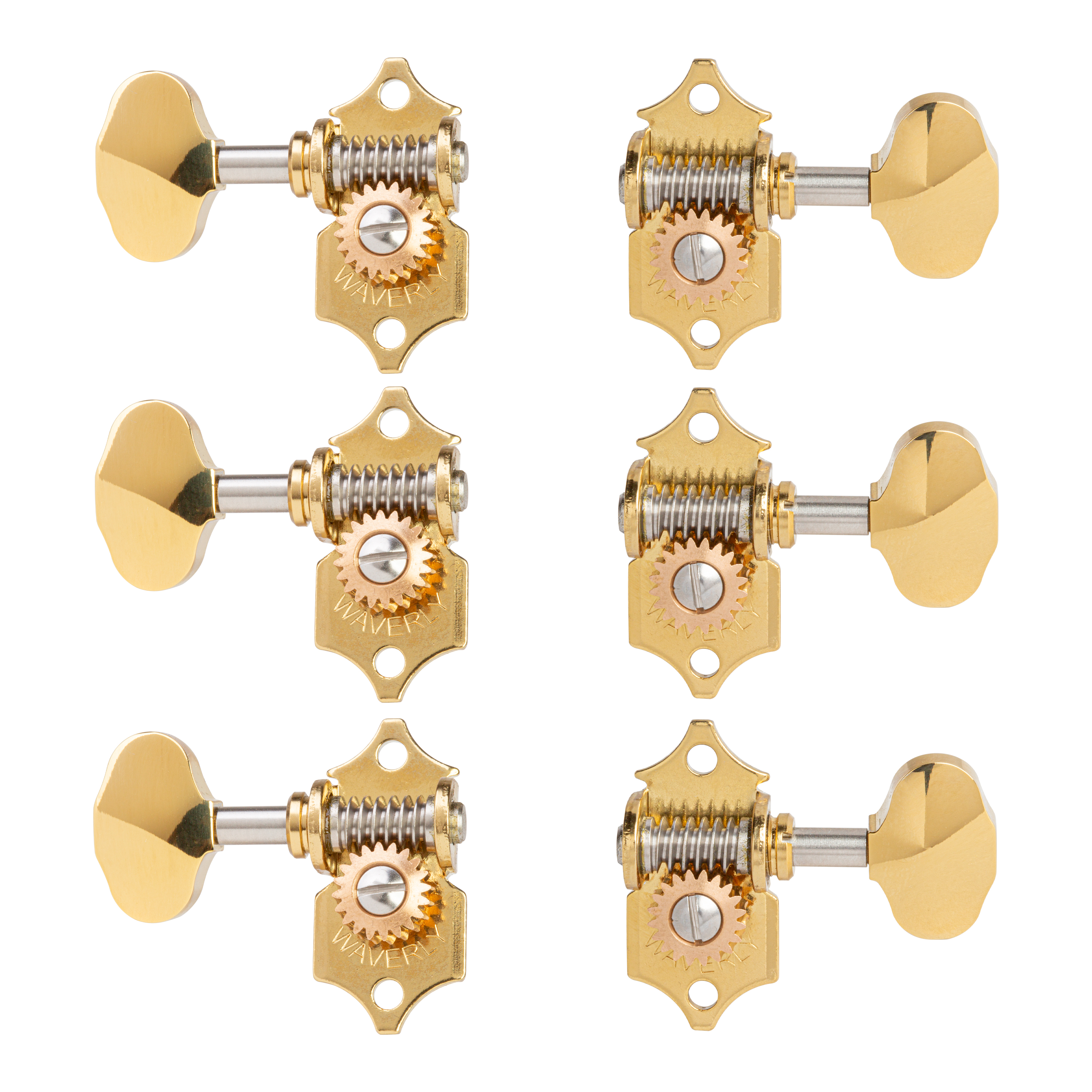 3L/3R Gold Waverly Guitar Tuners with Butterbean Knobs for Slotted Pegheads 