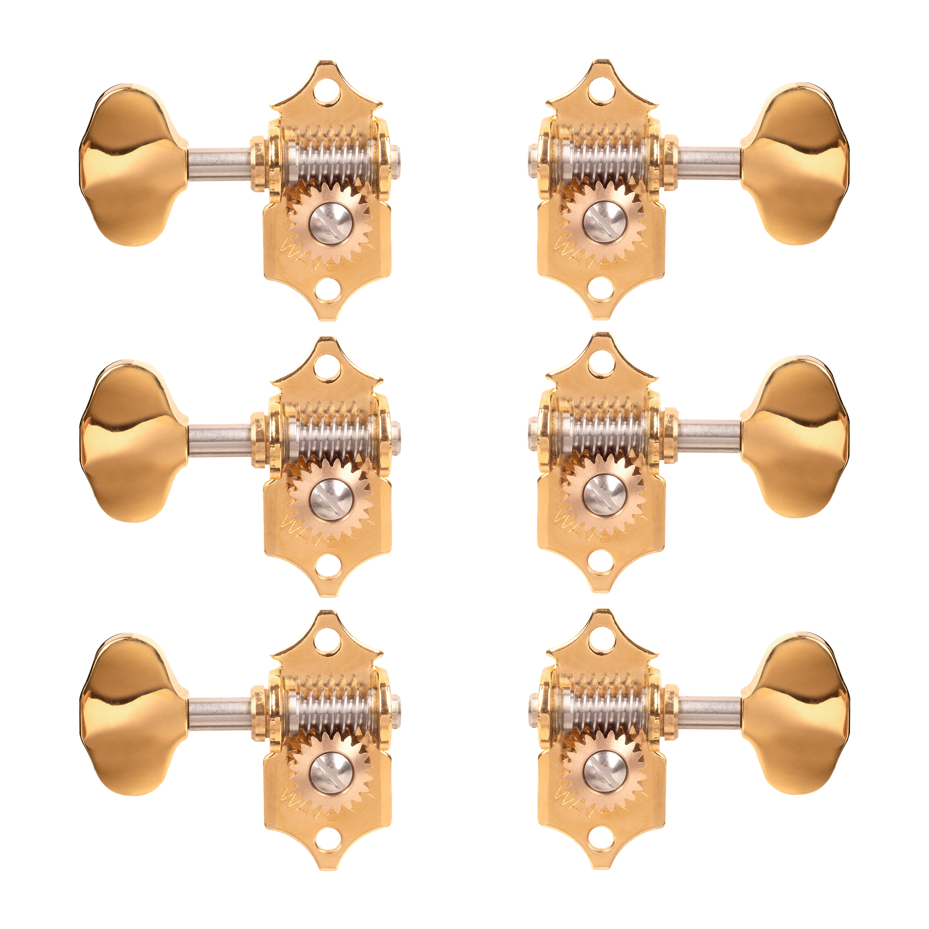 Nickel Waverly Solid Peghead Guitar Tuners with Ivoroid Butterbean Knobs 3L/3R 