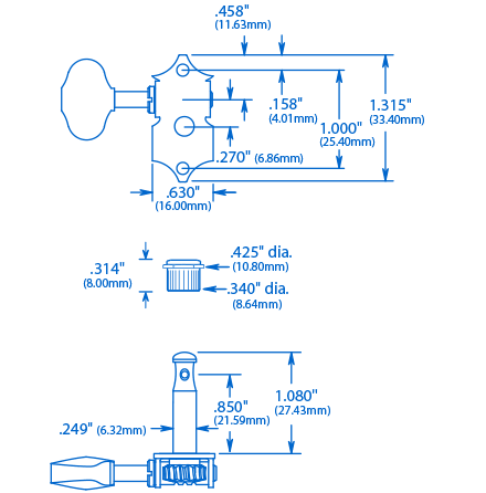 Waverly High Ratio Guitar Tuners with Butterbean Knobs for Solid Pegheads StewMac