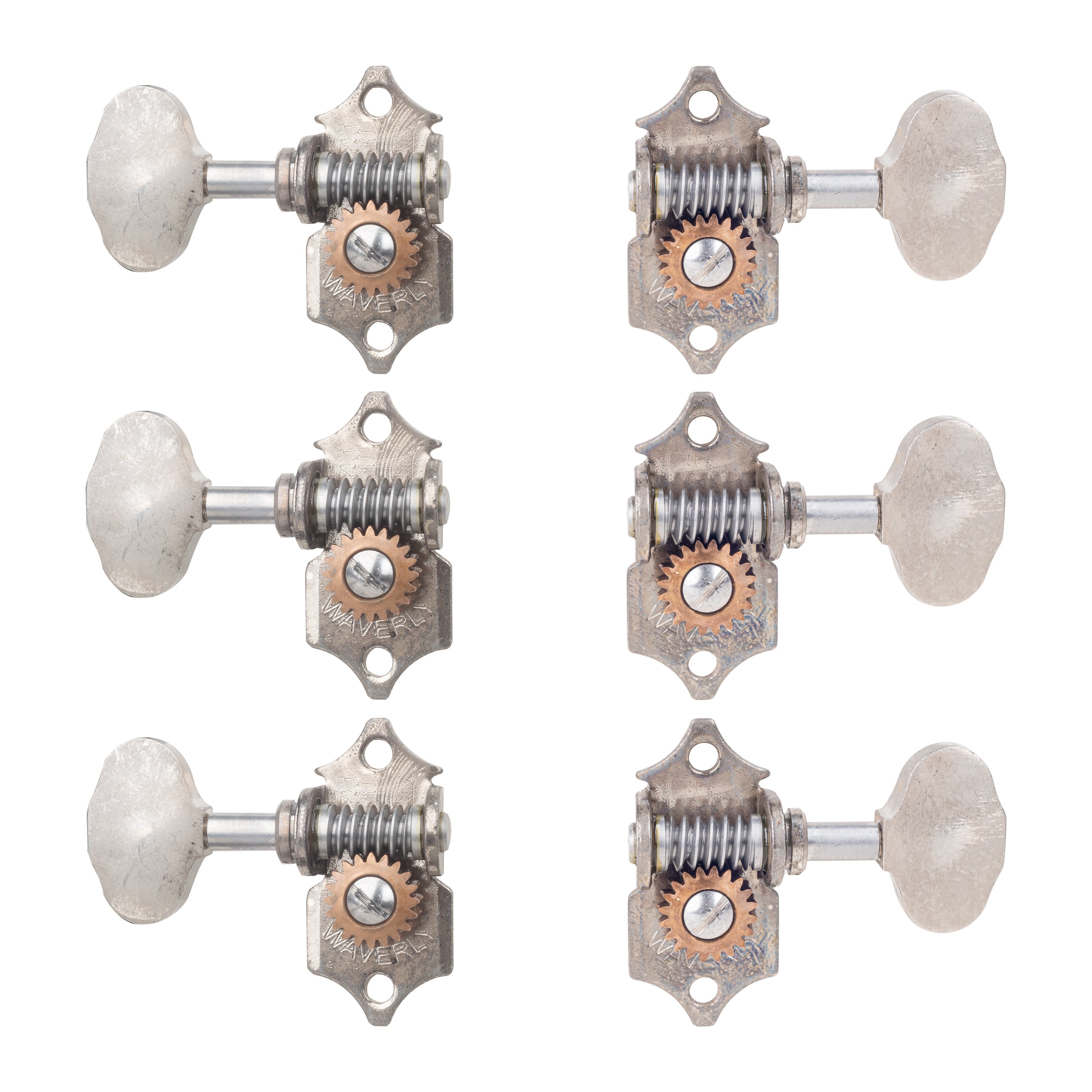 Waverly High Ratio Guitar Tuners with Butterbean Knobs for Solid Pegheads, Relic nickel, 3L/3R Waverly High Ratio Guitar Tuners with Butterbean Knobs for Solid Pegheads, Relic nickel, 3L/3R