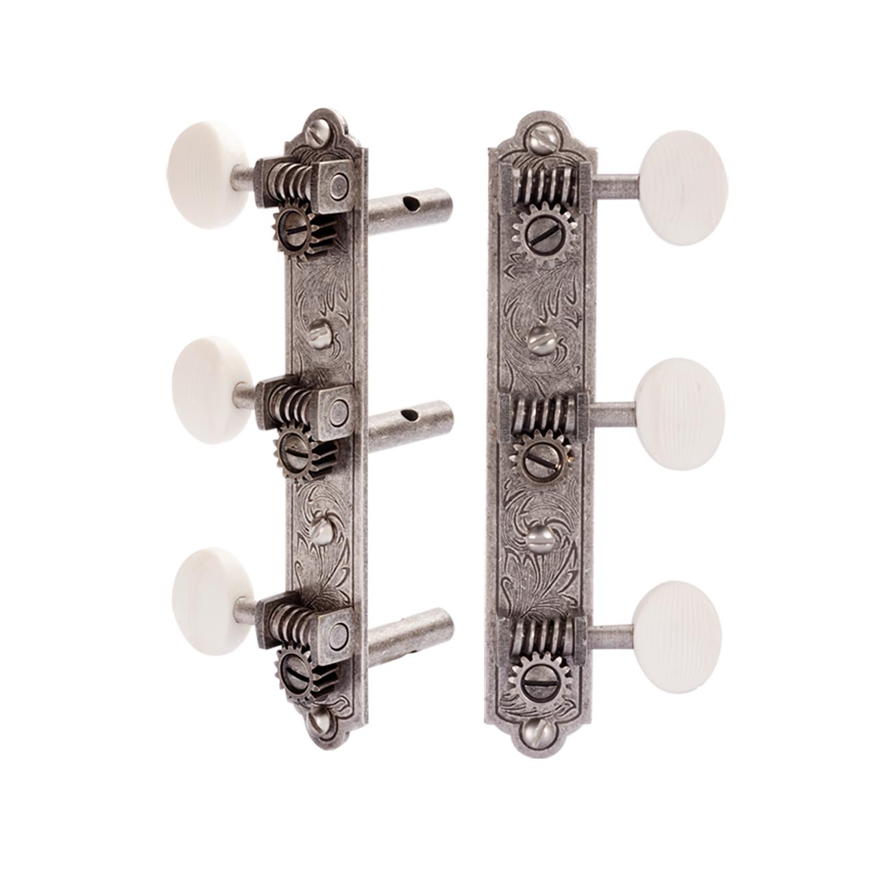 Golden Age Restoration Tuners for Slotted Peghead Guitar - Engraved Bell-end, Relic nickel Golden Age Restoration Tuners for Slotted Peghead Guitar - Engraved Bell-end, Relic nickel