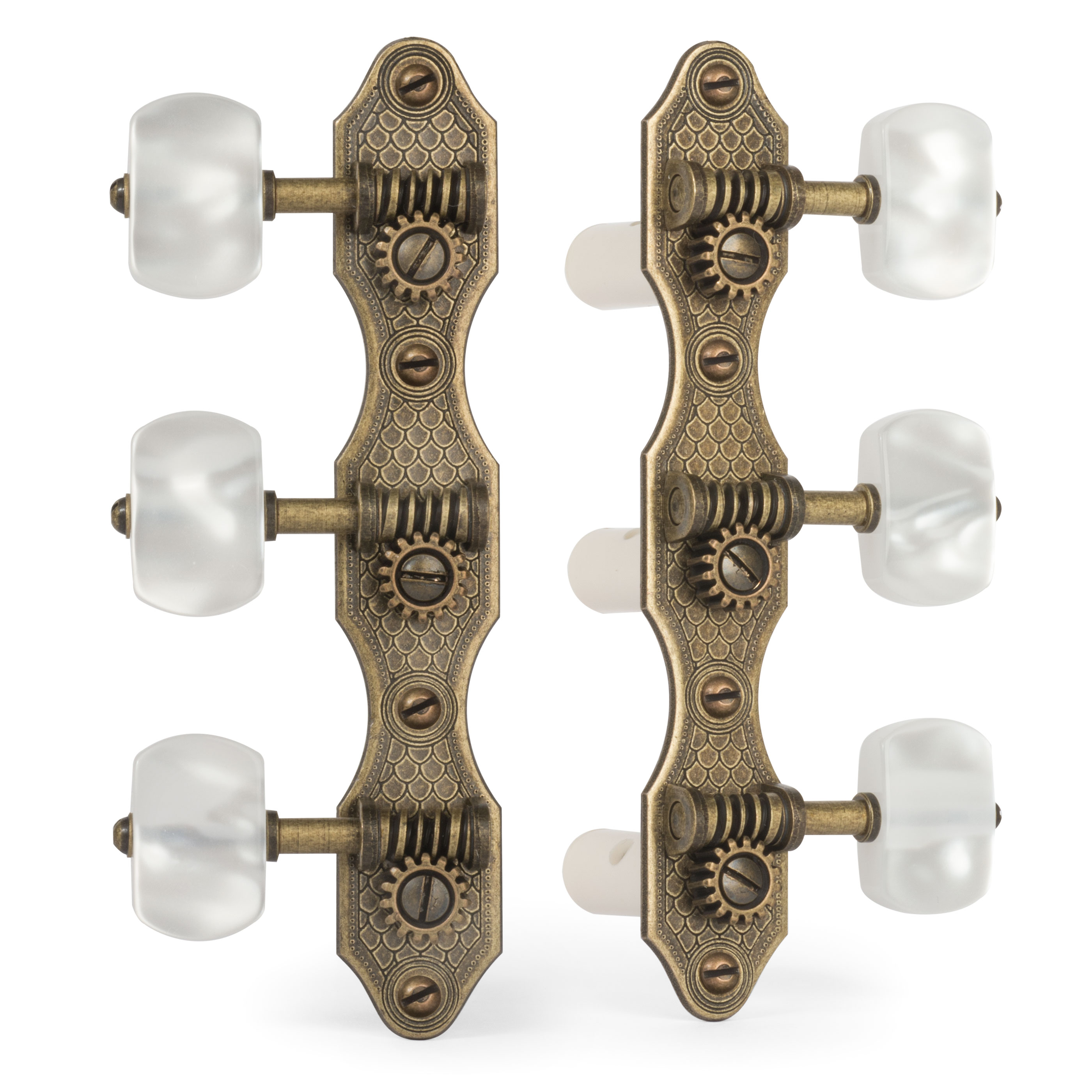 Golden Age Classical Guitar Tuners, Relic brass with pearloid knobs Golden Age Classical Guitar Tuners, Relic brass with pearloid knobs