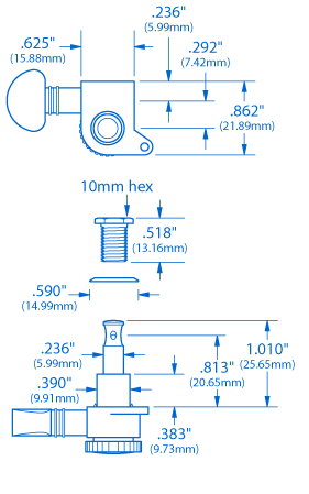 Grover Mini Roto-Grip Locking Rotomatics (505 Series) 6-In-Line Tuners ...