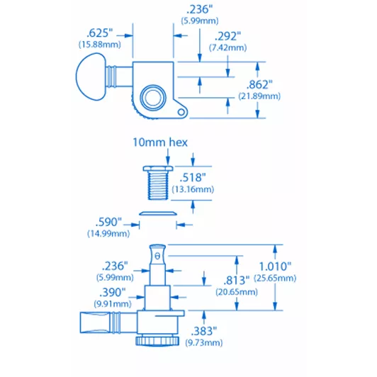 Grover Mini Roto-Grip Locking Rotomatics (505 Series) 6-In-Line Tuners ...