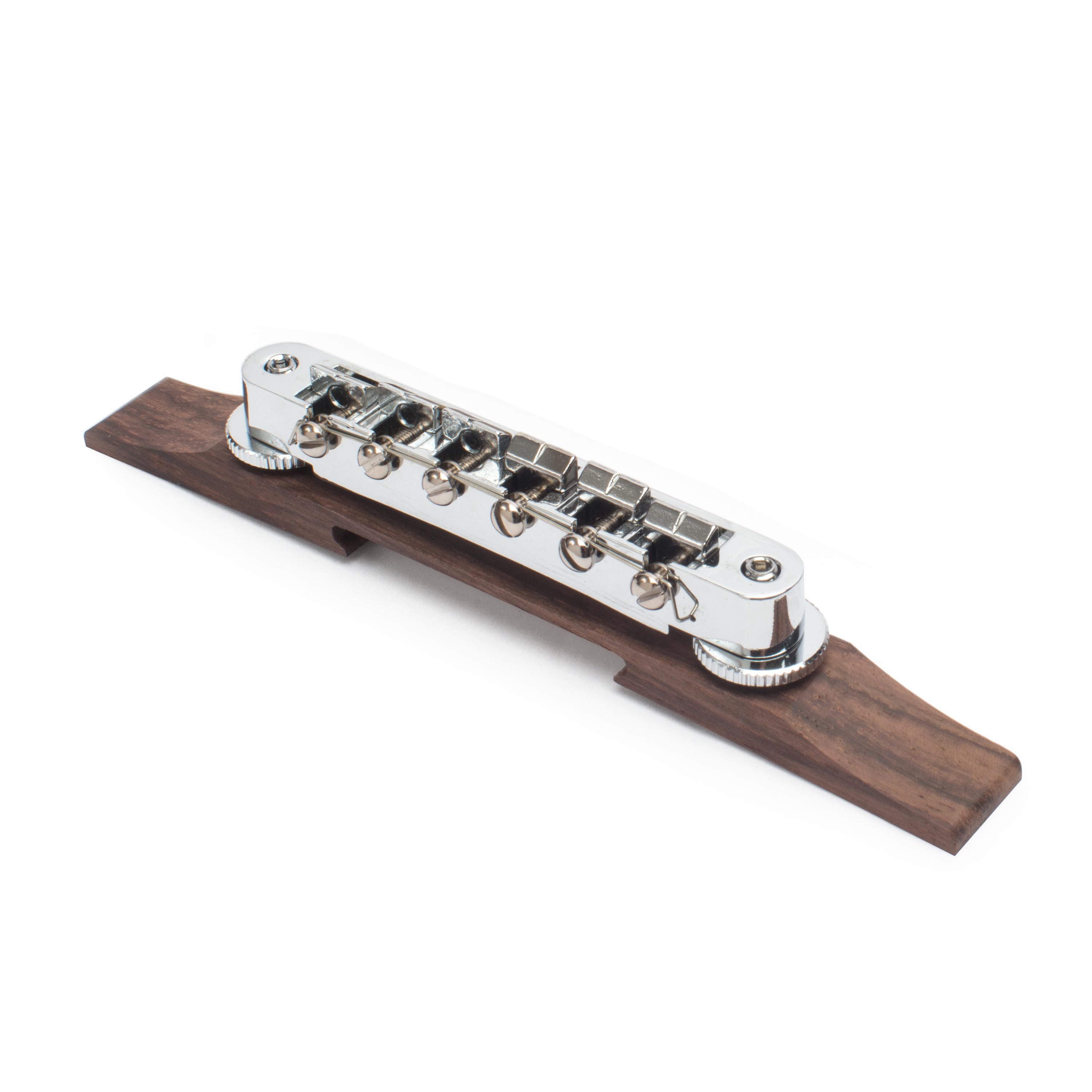 Tune-o-matic Bridge For Archtop Guitar,  Chrome on Indian Rosewood Tune-o-matic Bridge For Archtop Guitar,  Chrome on Indian Rosewood