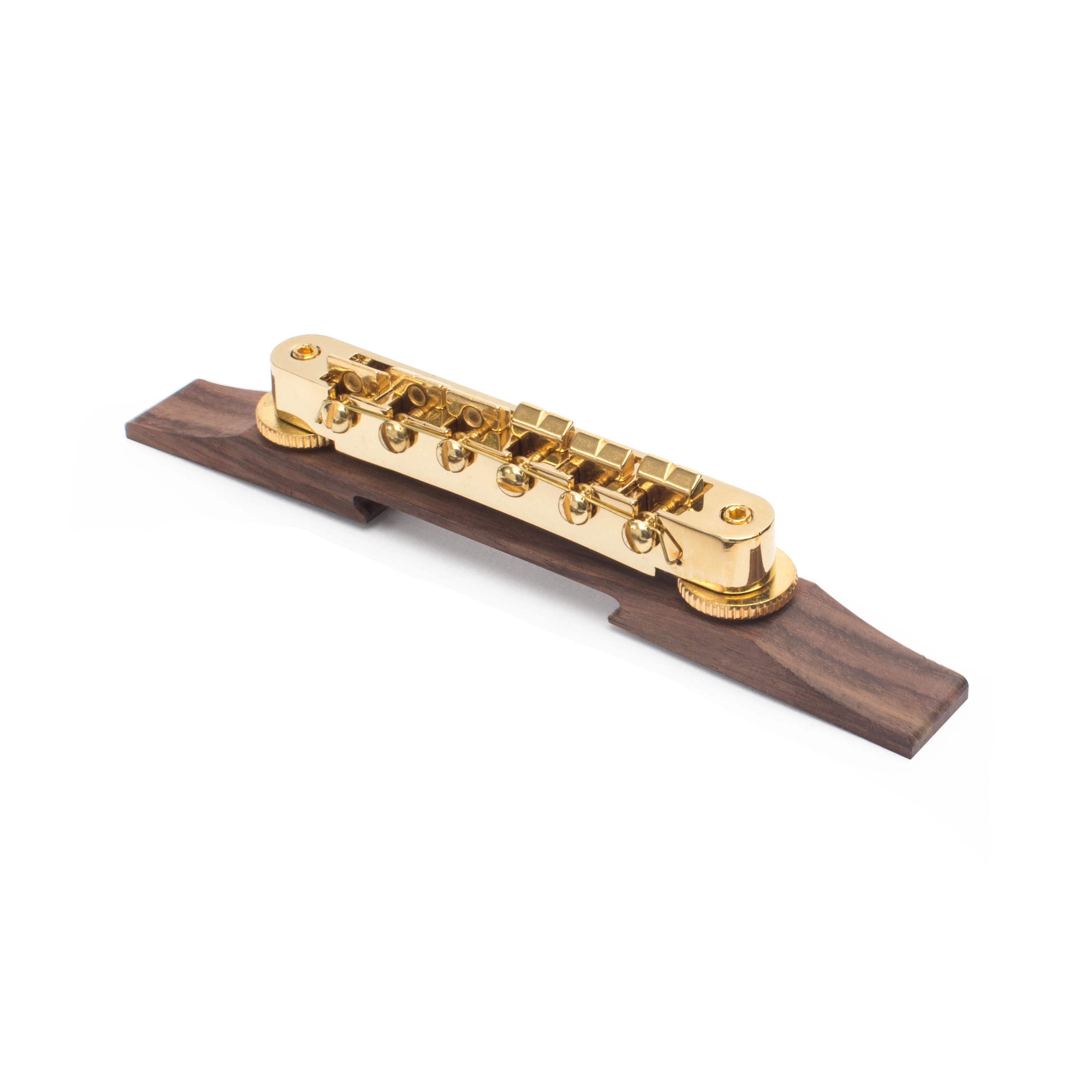 Tune-o-matic Bridge For Archtop Guitar,  Gold on Indian Rosewood Tune-o-matic Bridge For Archtop Guitar,  Gold on Indian Rosewood