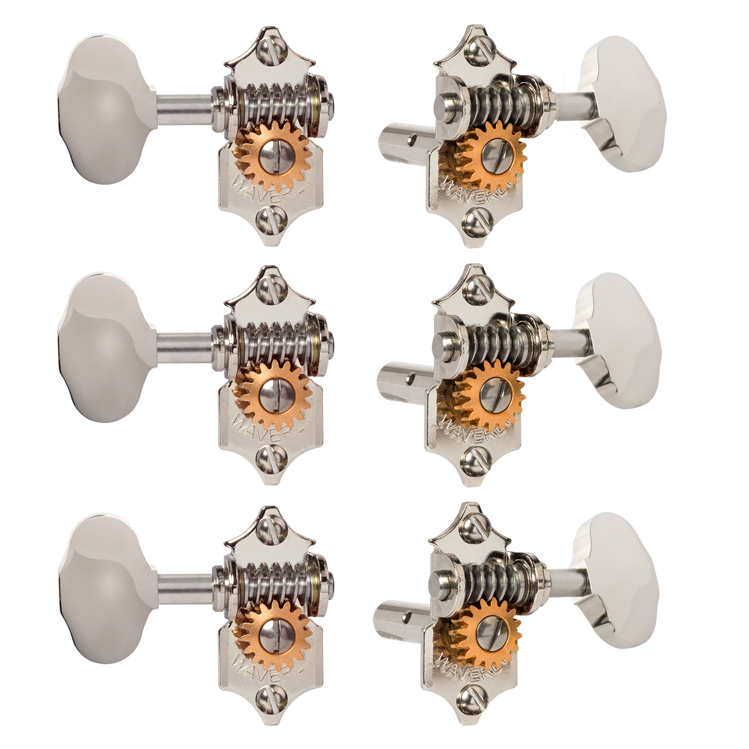 Waverly Guitar Tuners with Butterbean Knobs for Slotted Pegheads, Nickel, 3L/3R
