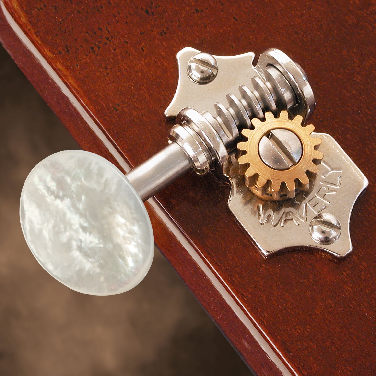 Waverly Guitar Tuners with Pearl Knobs for Solid Pegheads, Nickel, 3L/3R