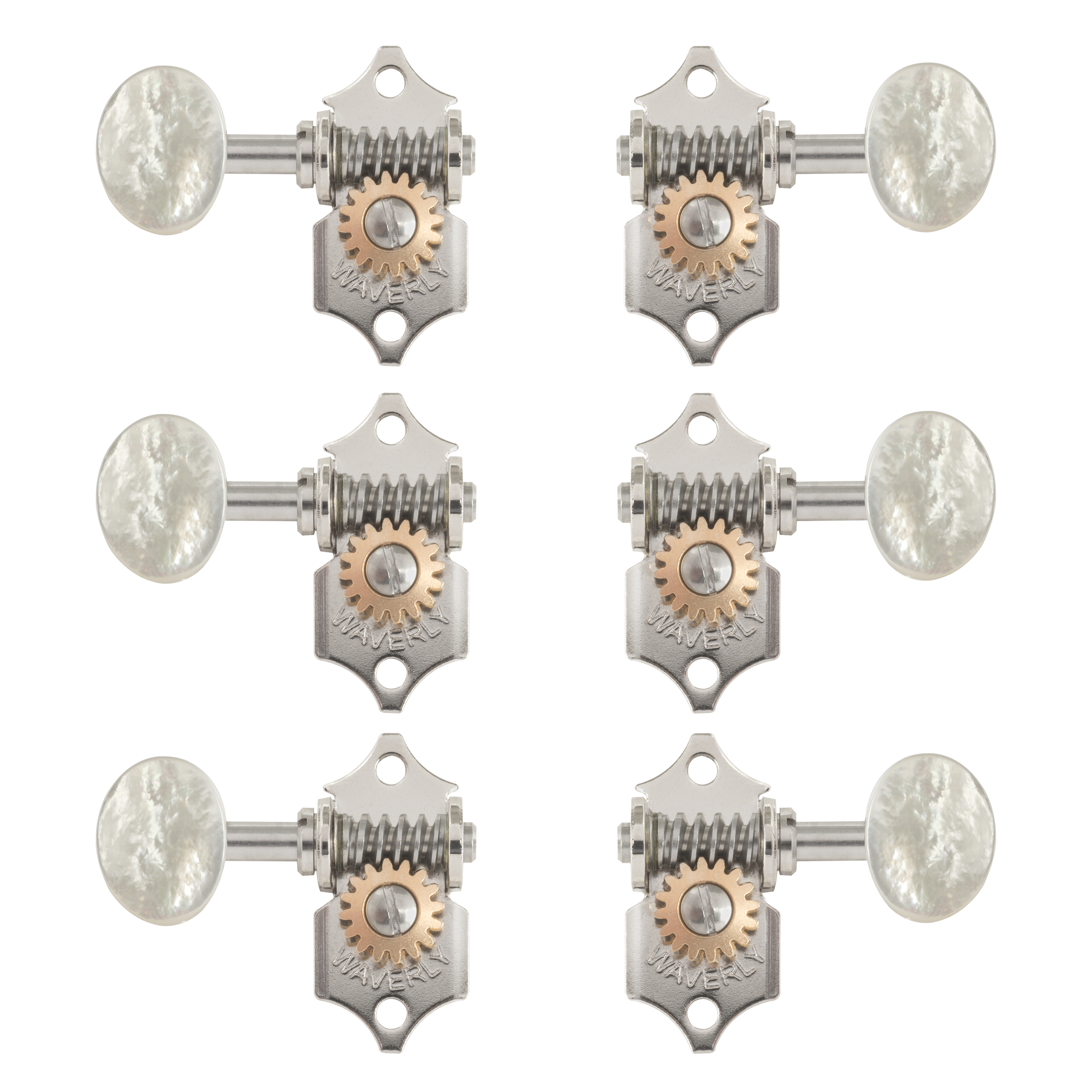 Waverly Guitar Tuners with Pearl Knobs for Solid Pegheads, Nickel, 3L/3R