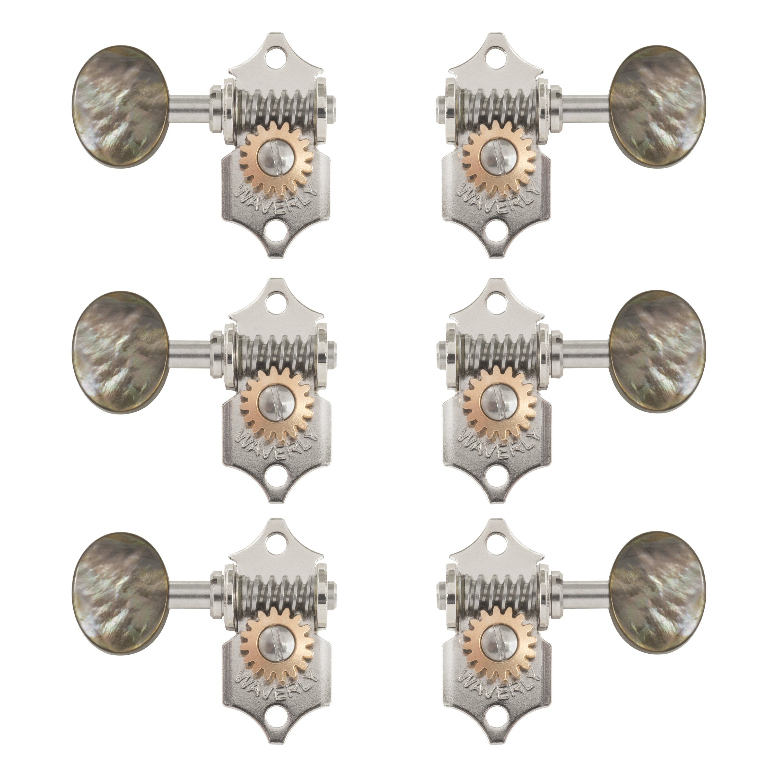 Waverly Guitar Tuners with Pearl Knobs for Solid Pegheads, Nickel, 3L/3R