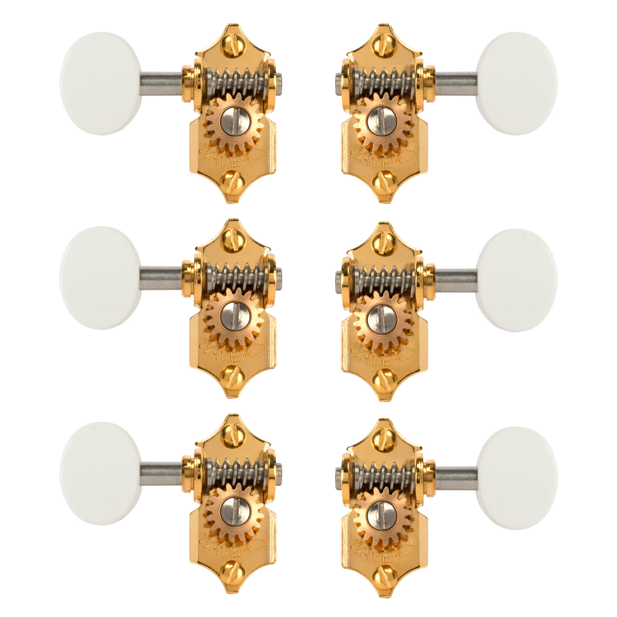 Waverly Guitar Tuners with White Knobs for Solid Pegheads