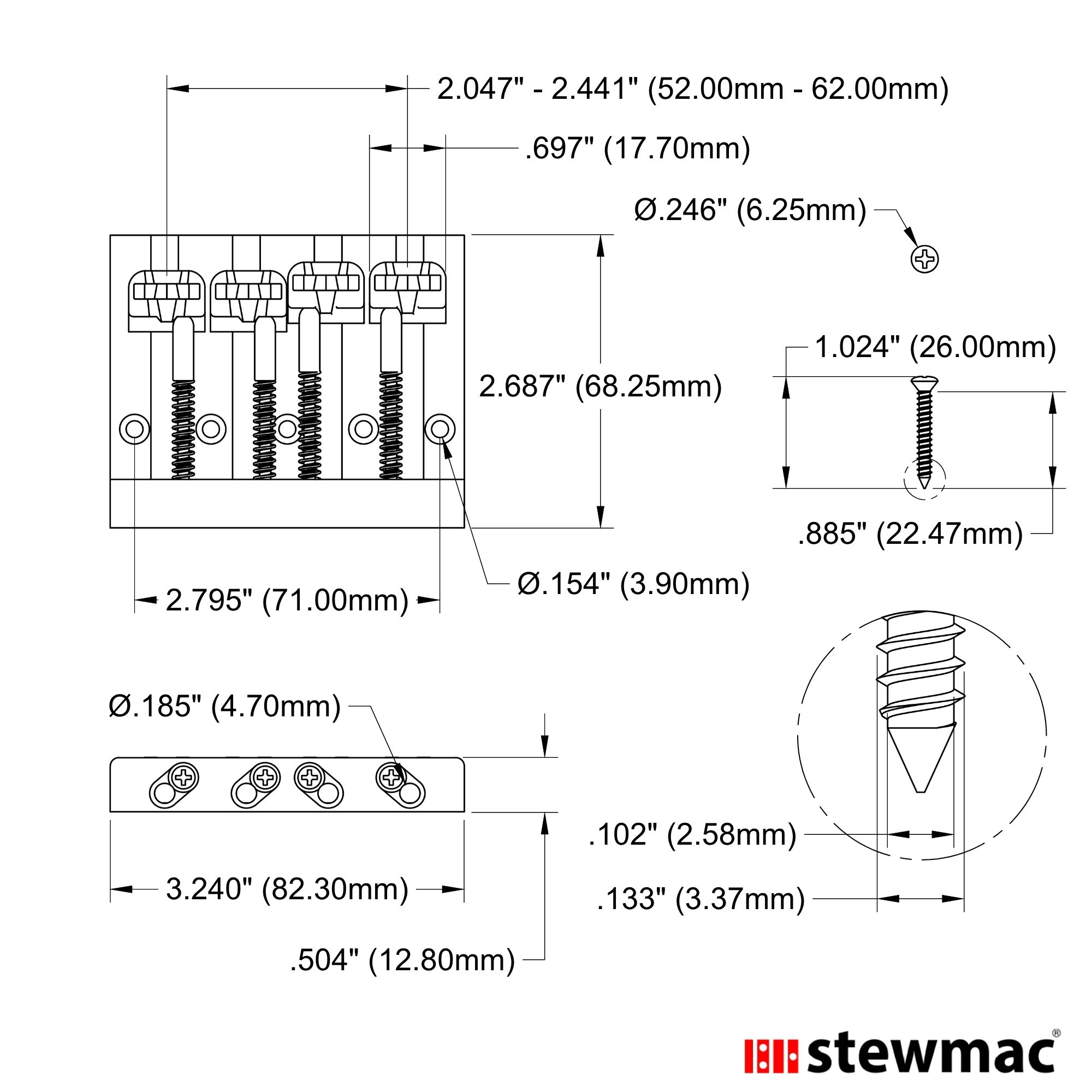 Hipshot 4-string KickAss Bass Bridge - StewMac