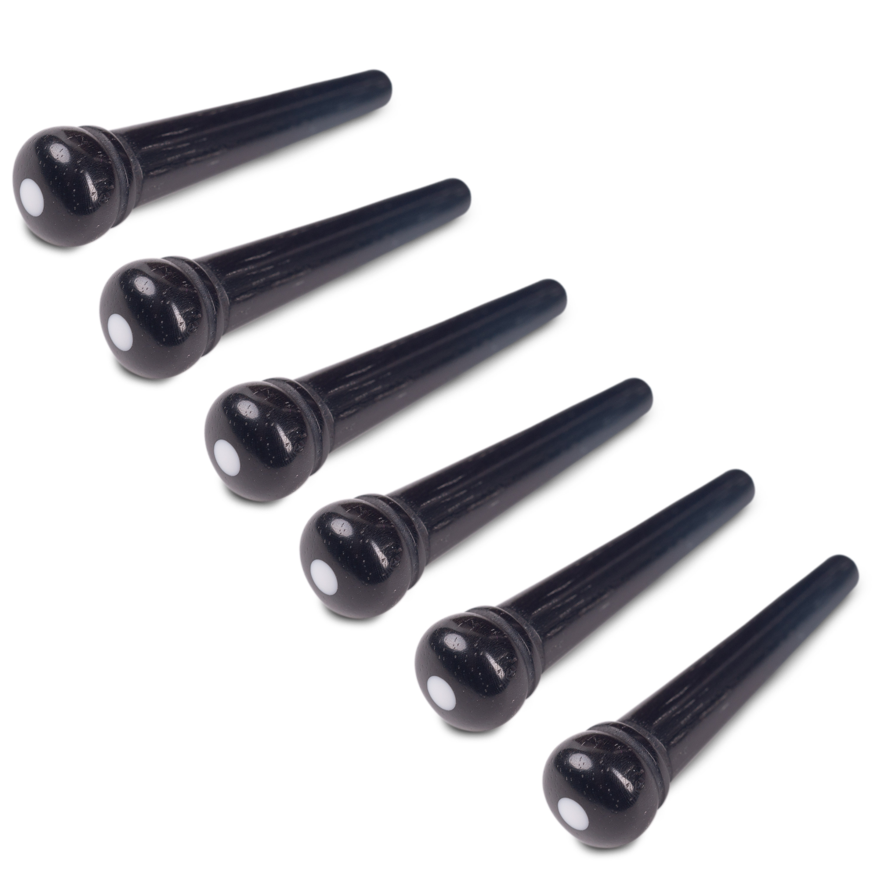 Waverly Ebony Bridge Pins, Unslotted with white dot, set of 6 Waverly Ebony Bridge Pins, Unslotted with white dot, set of 6