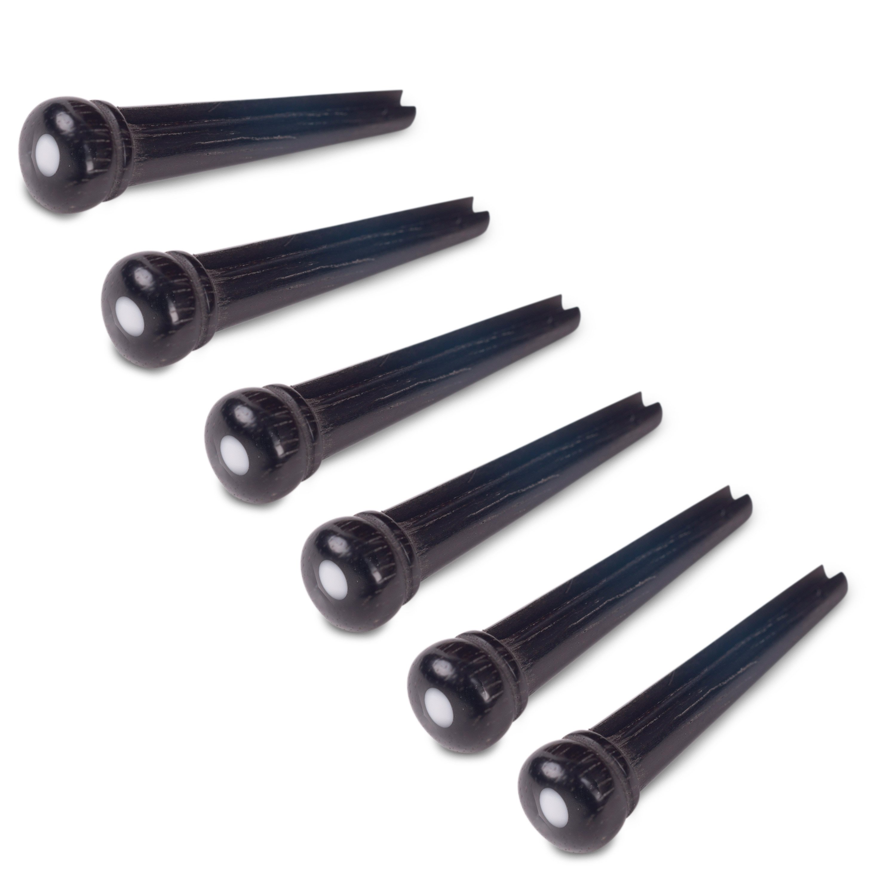 Waverly Ebony Bridge Pins, Slotted with white dot, set of 6 Waverly Ebony Bridge Pins, Slotted with white dot, set of 6