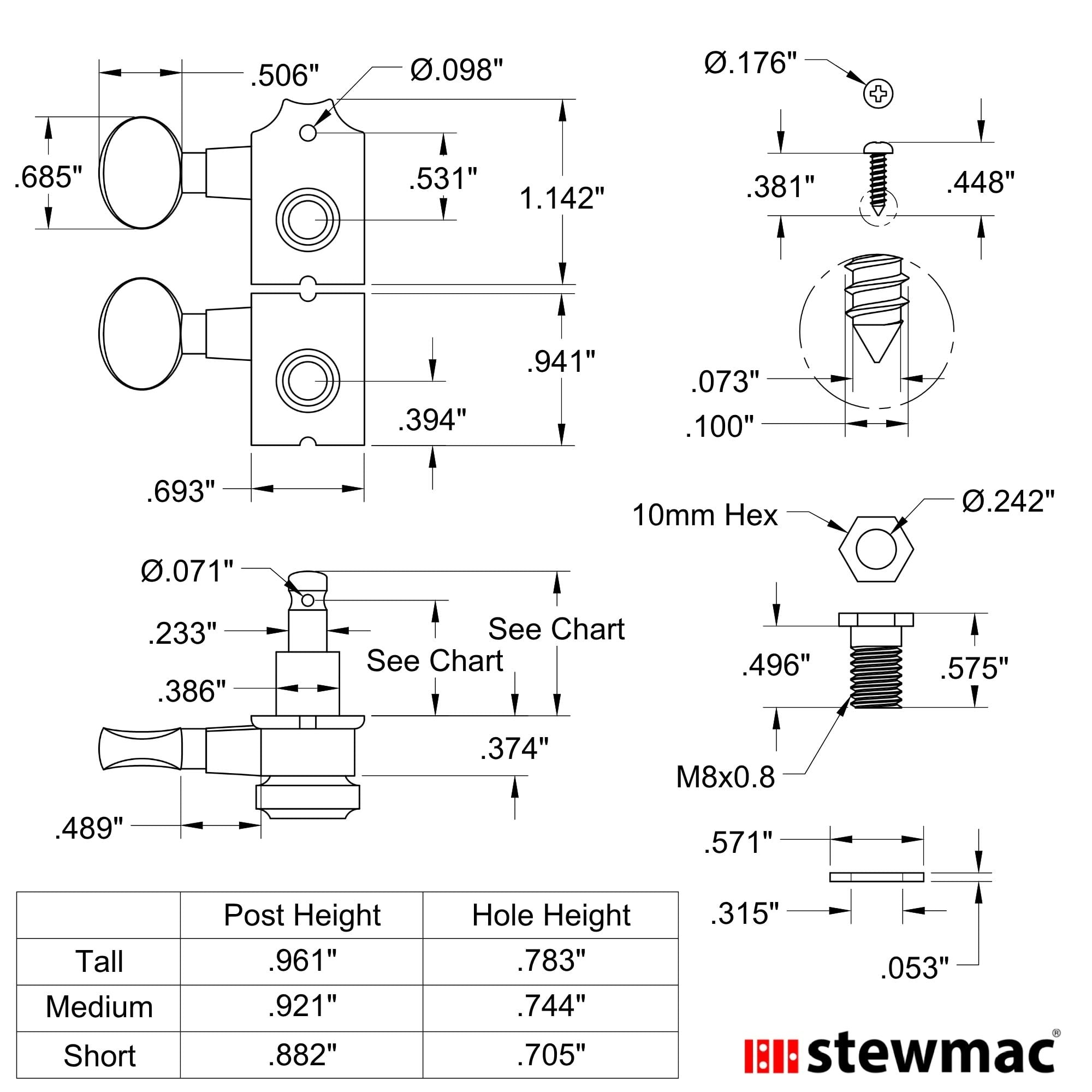 Kluson 6-In-Line Locking Revolution Series H-Mount Tuners