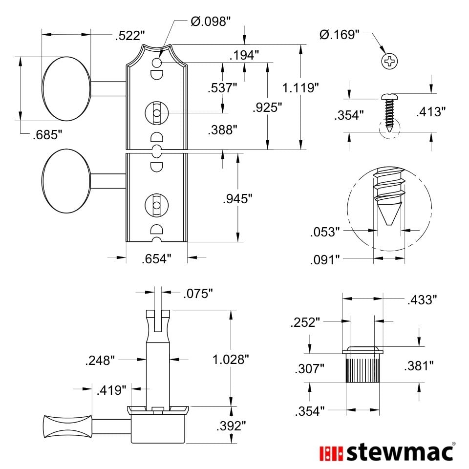 Kluson 6-In-Line Supreme Series Tuners, Safeti Post