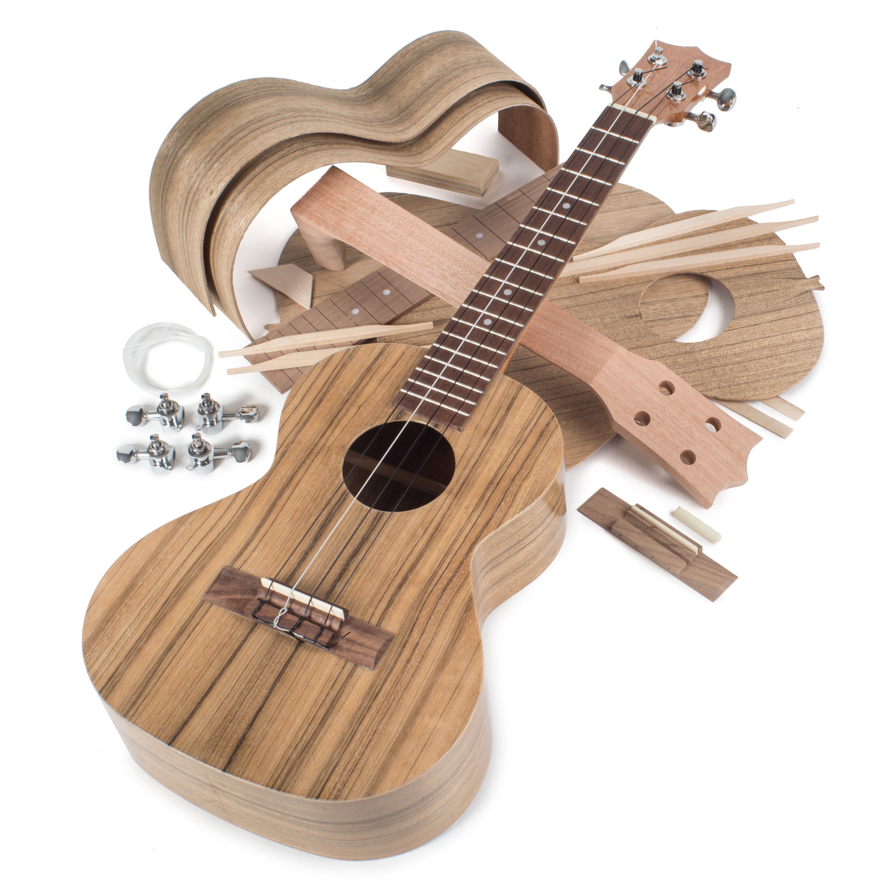 Ukulele DIY Set, Ukulele Corps Manche Cordes Sillet DIY Kit 4 Cordes  Ukulele Accessoire