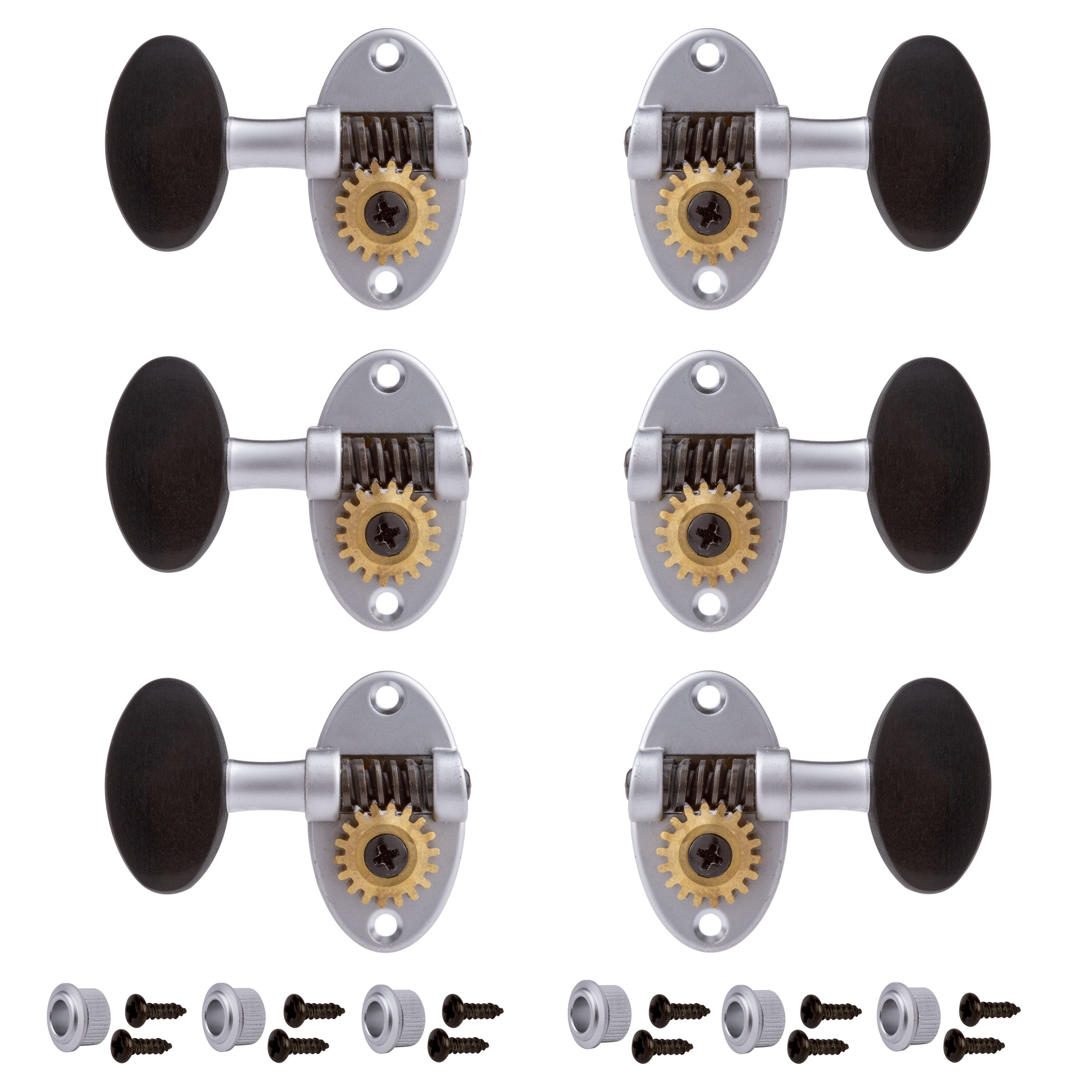 Schertler Guitar Tuning Keys for 3+3 Solid Pegheads - Ebony Knobs